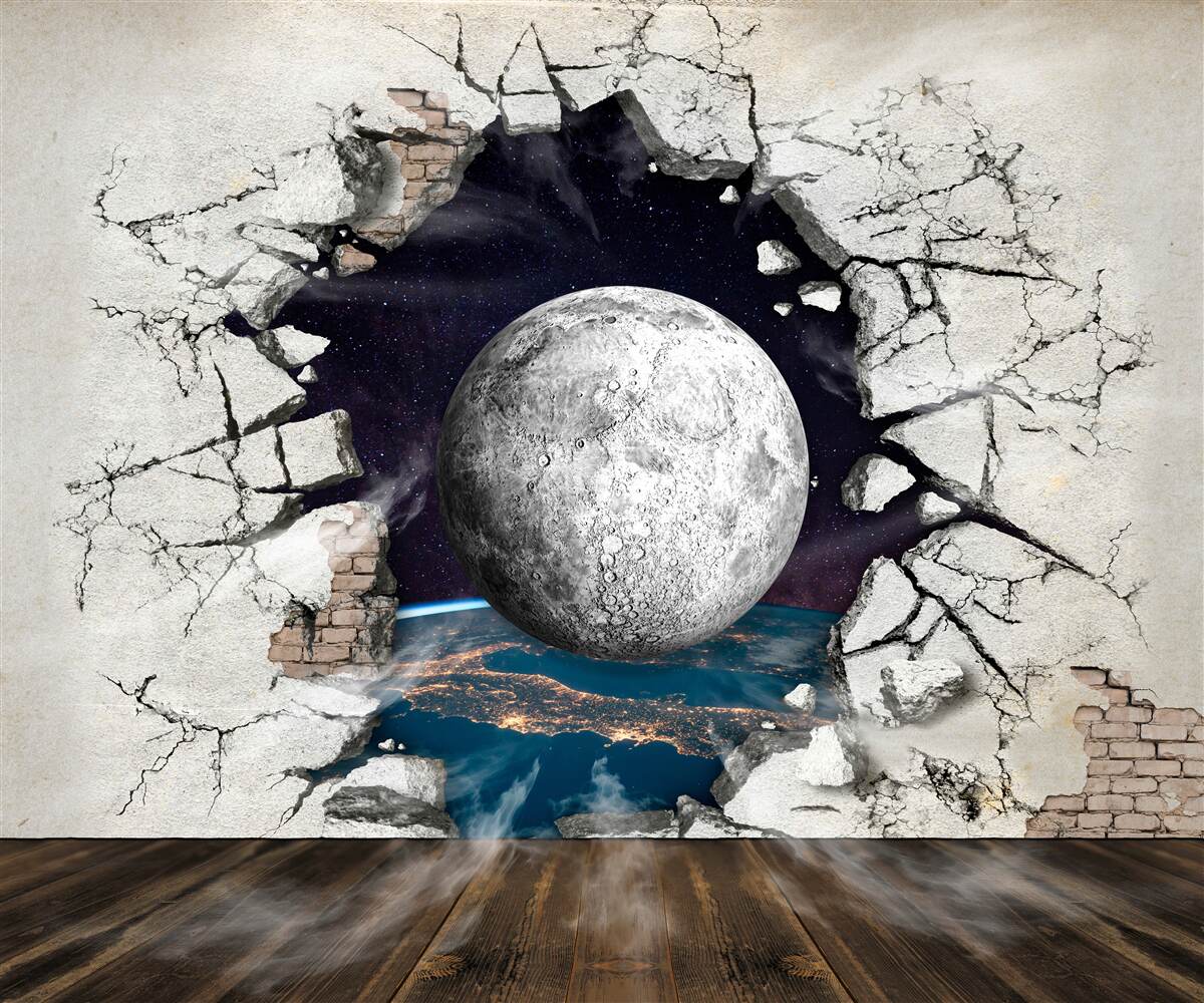 Papier peint Le mur est détruit au clair de lune