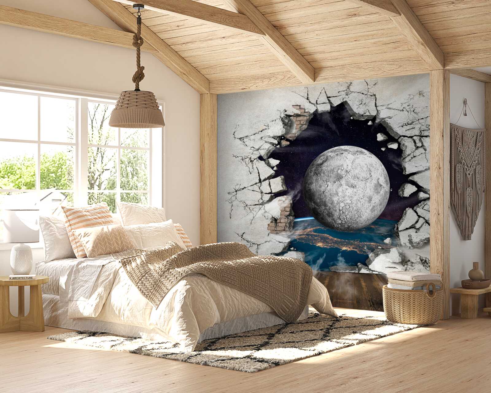 Papier peint Le mur est détruit au clair de lune