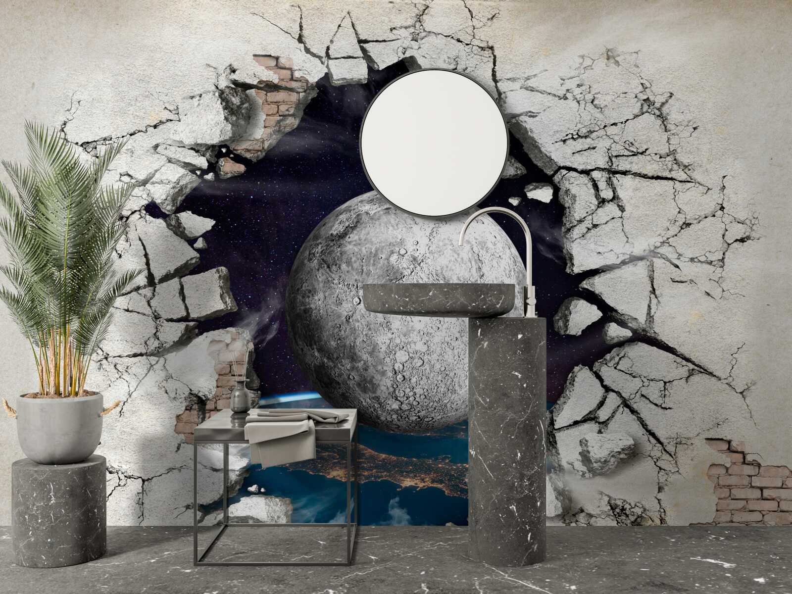 Papier peint Le mur est détruit au clair de lune