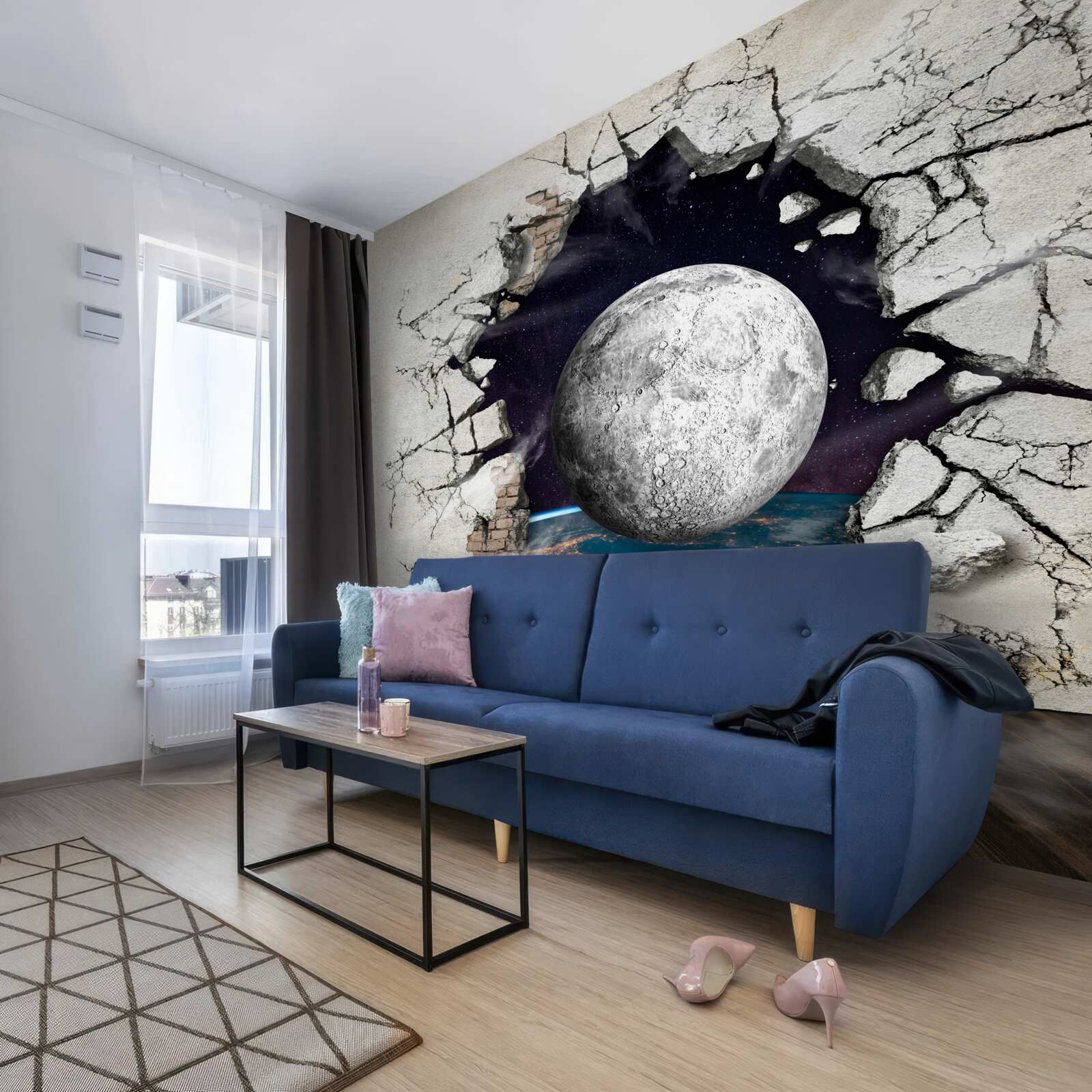 Papier peint Le mur est détruit au clair de lune