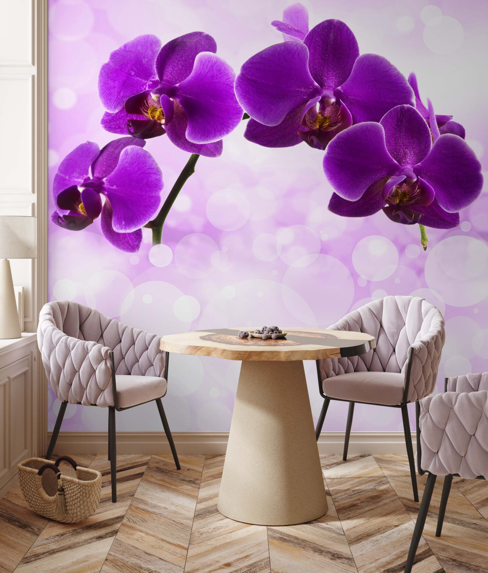 Papier peint orchidées à fleurs violet foncé