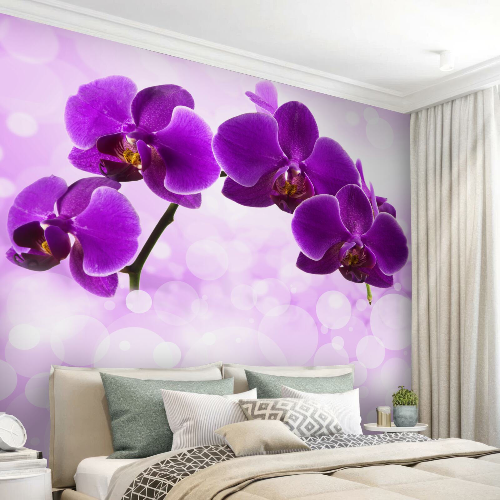 Papier peint orchidées à fleurs violet foncé