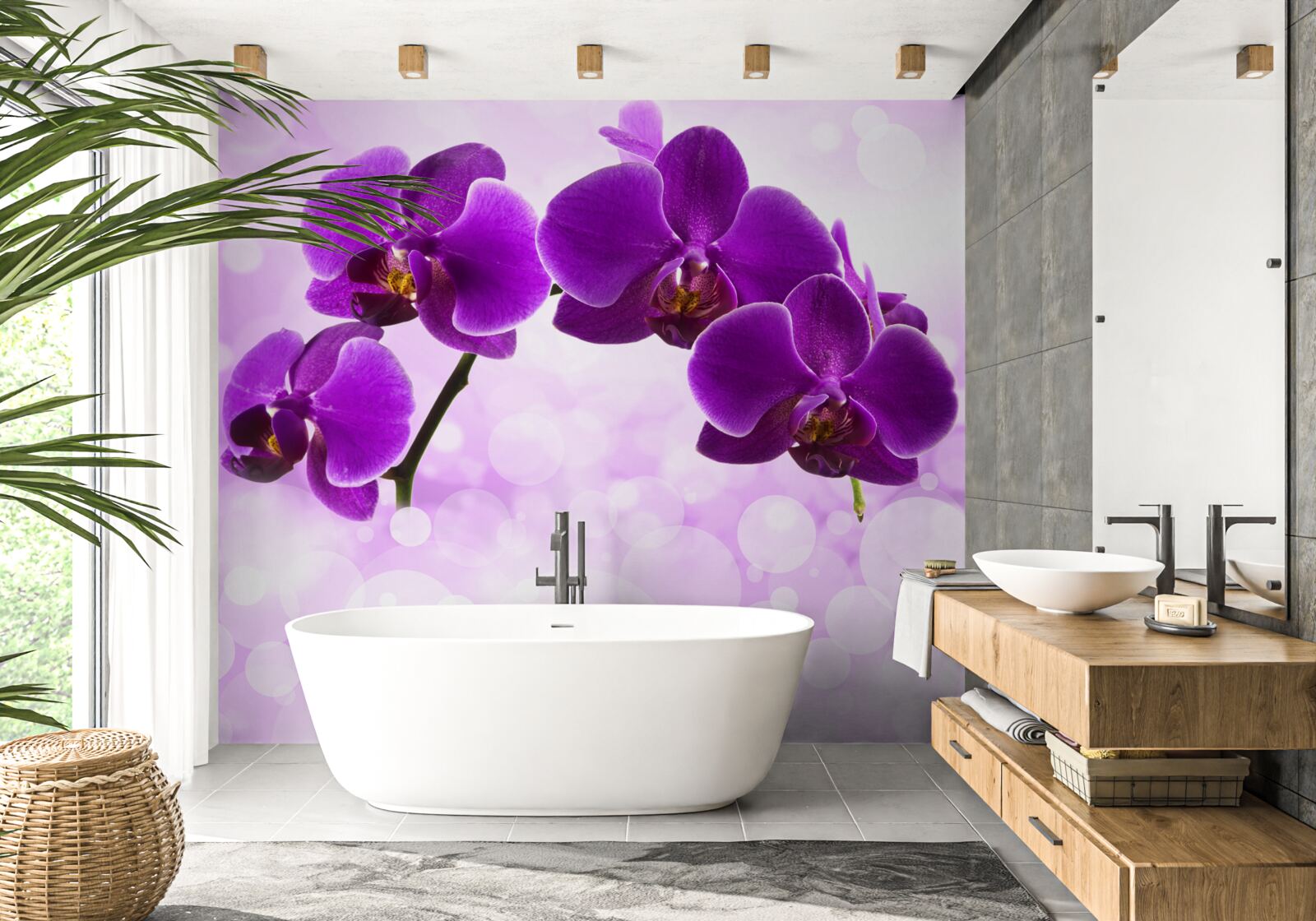 Papier peint orchidées à fleurs violet foncé