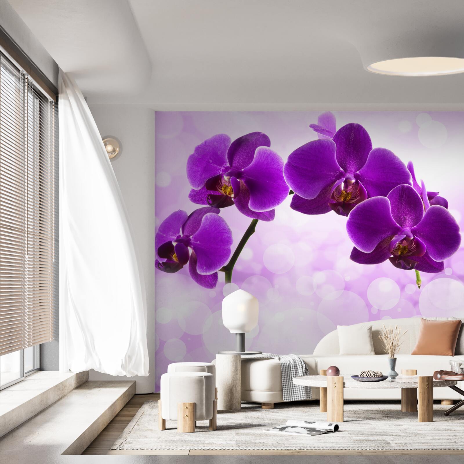 Papier peint orchidées à fleurs violet foncé