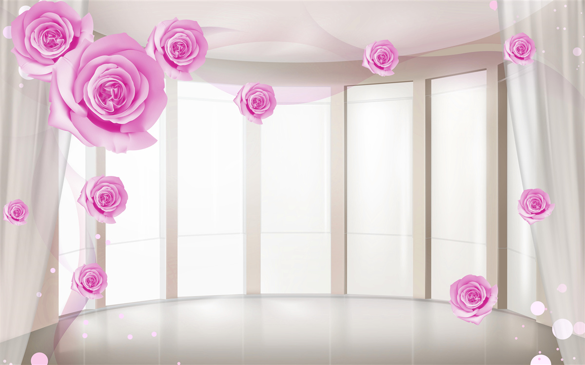 Papier peint terrasse avec vue panoramique et roses en fleurs