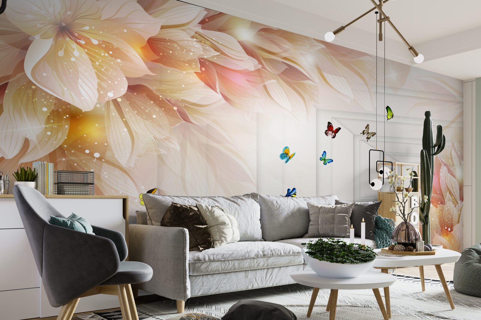 Papier peint le tunnel est plein de couleurs : fleurs et papillons colorés