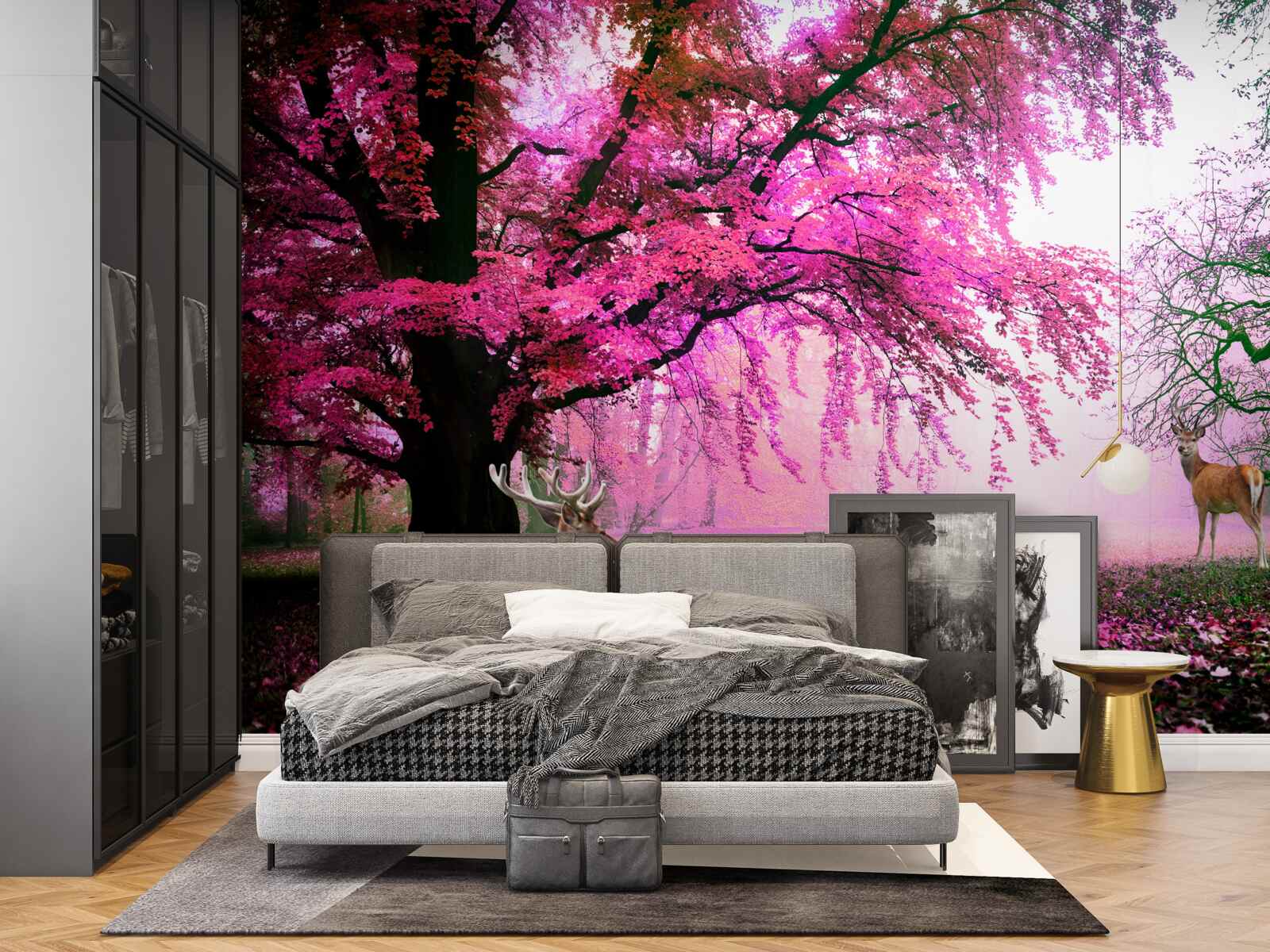 Papier peint sakura en rose vole autour