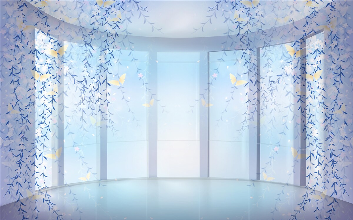 Papier peint balcon avec vue panoramique dans les tons bleus