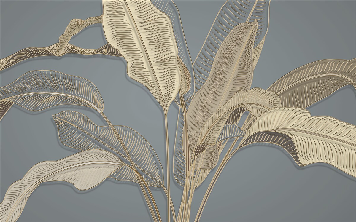 Papier peint des feuilles de plumes dorées scintillent sur le fond sombre