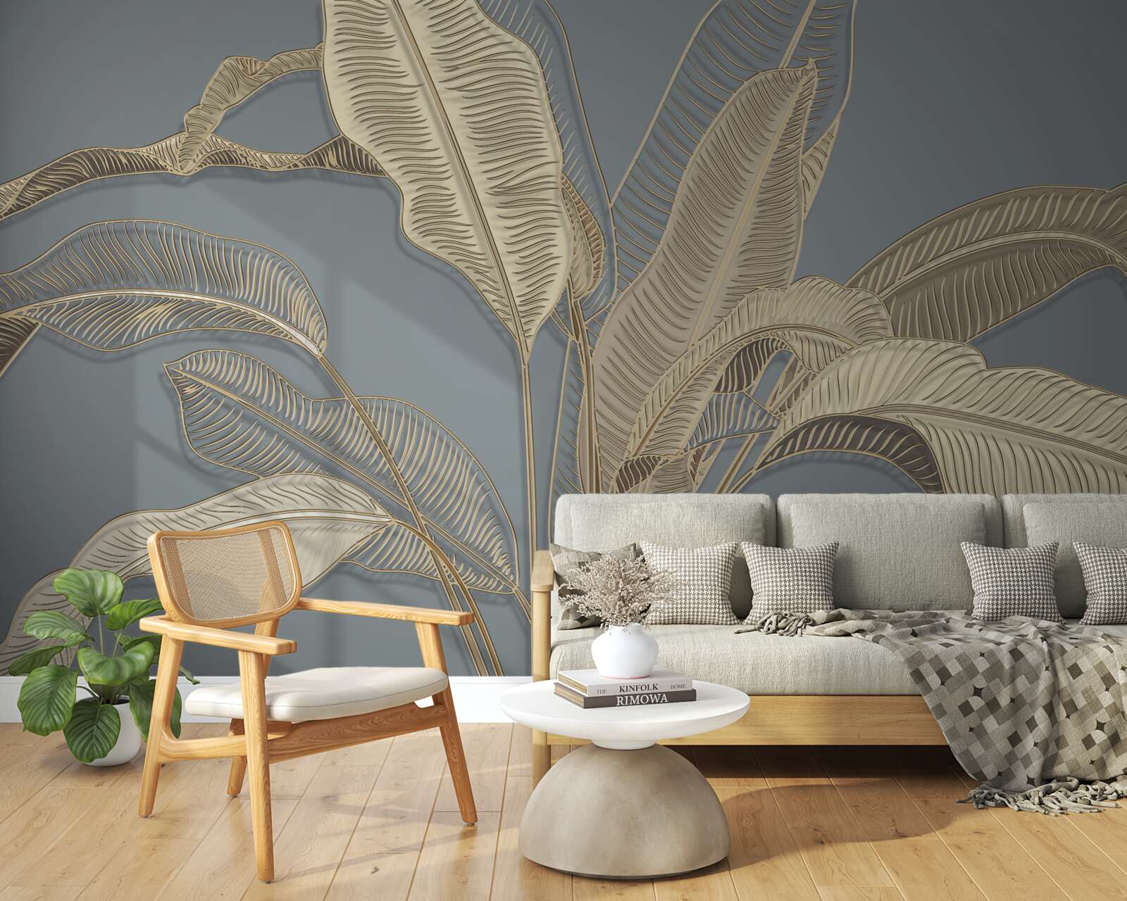 Papier peint des feuilles de plumes dorées scintillent sur le fond sombre