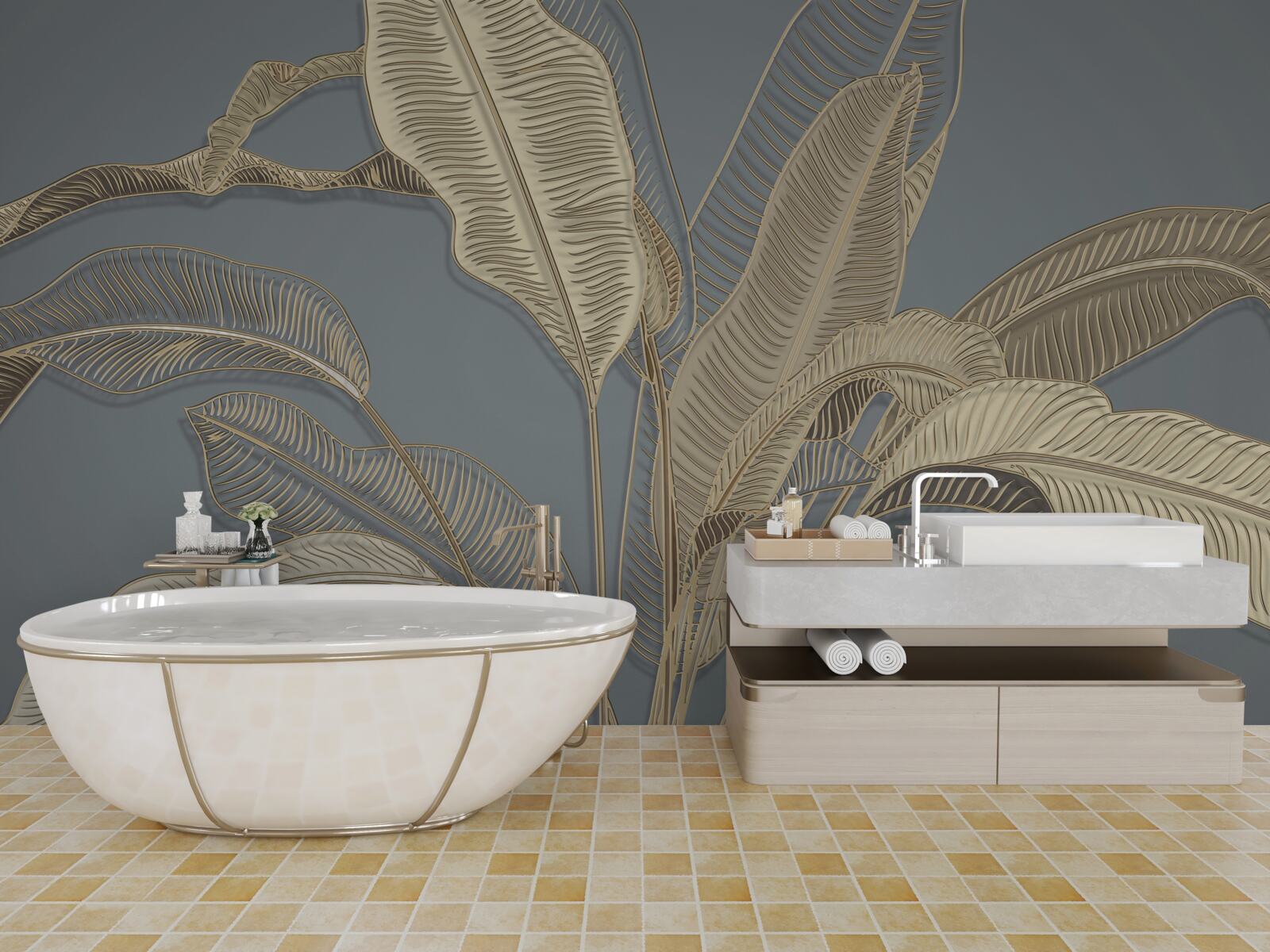 Papier peint des feuilles de plumes dorées scintillent sur le fond sombre