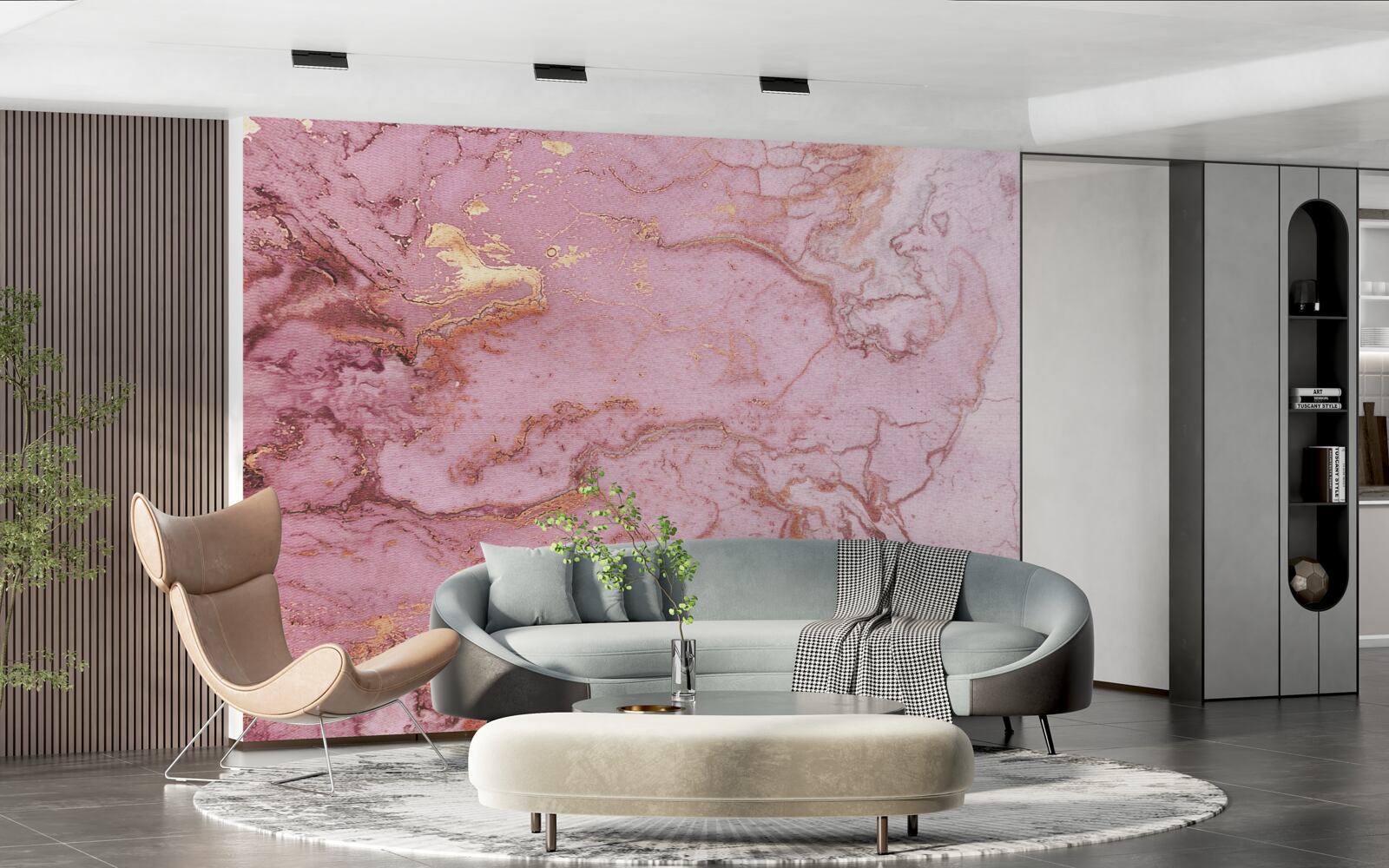 Papier peint motif marbré dans de délicates nuances de rose