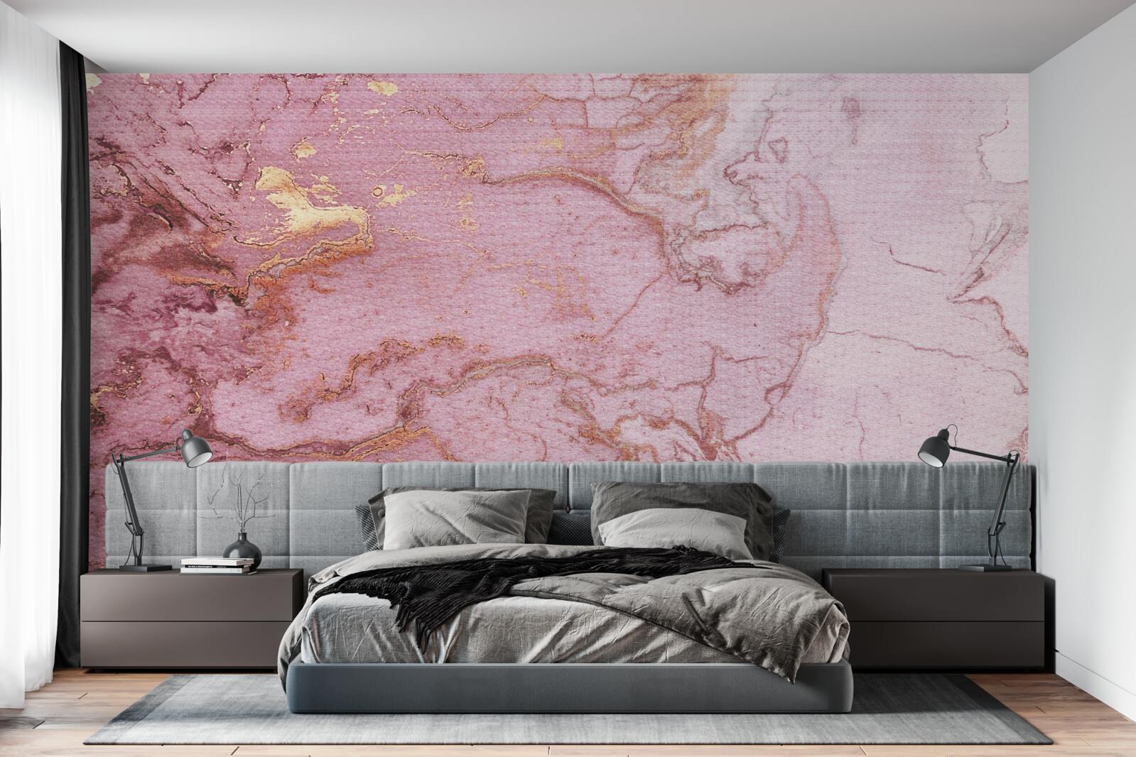 Papier peint motif marbré dans de délicates nuances de rose