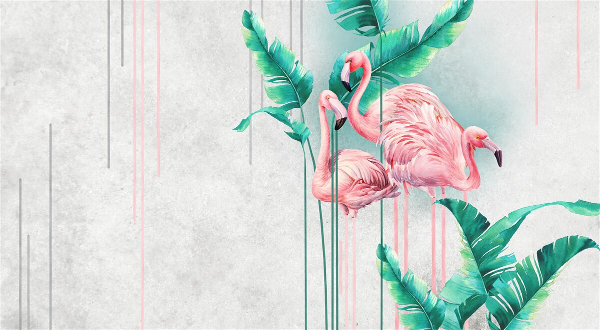 Papier peint flamants roses tropicaux