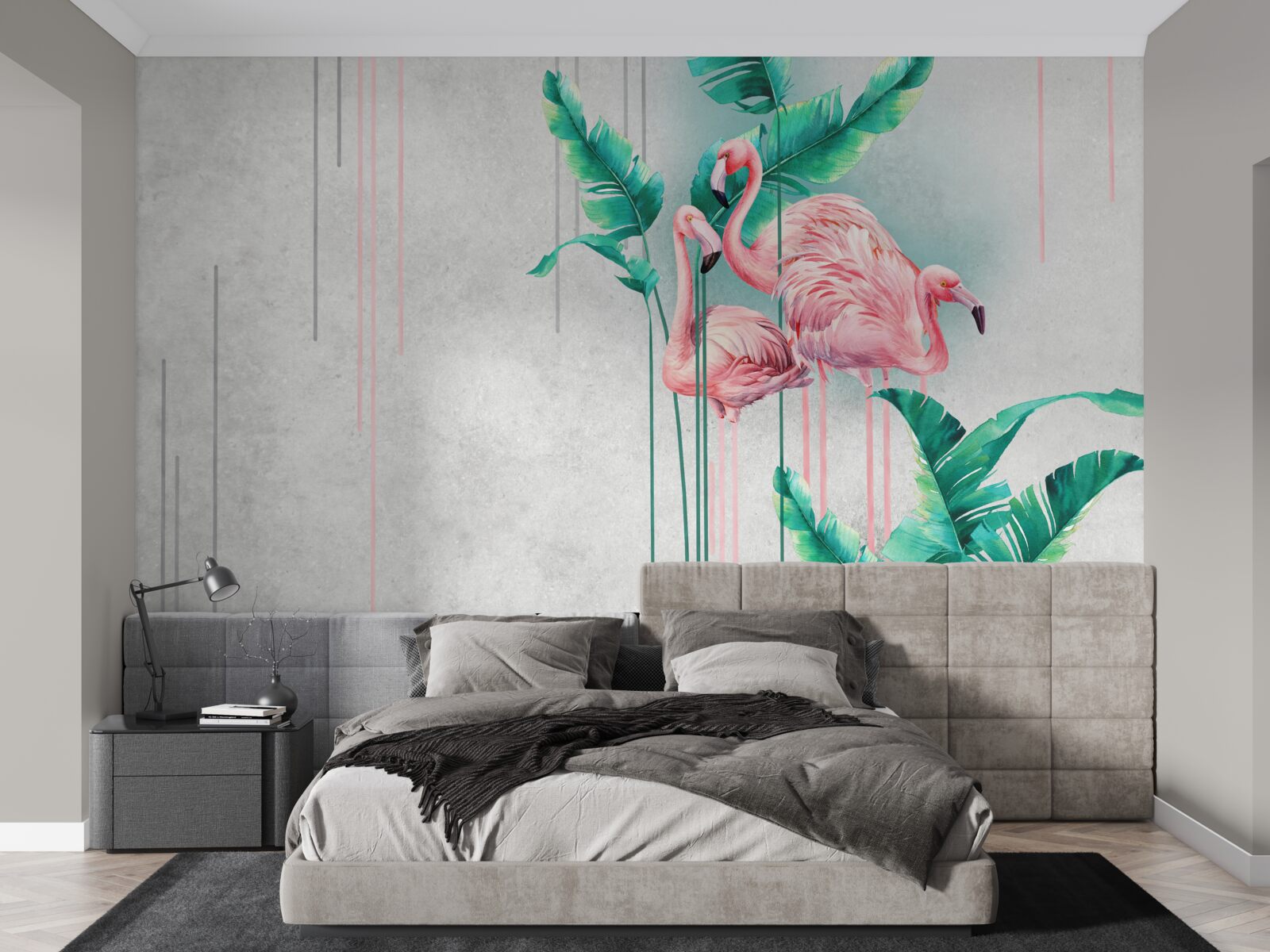 Papier peint flamants roses tropicaux