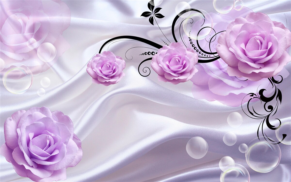 Papier peint roses lilas doux