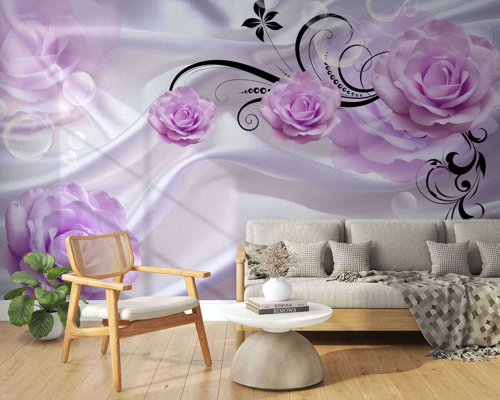 Papier peint roses lilas doux