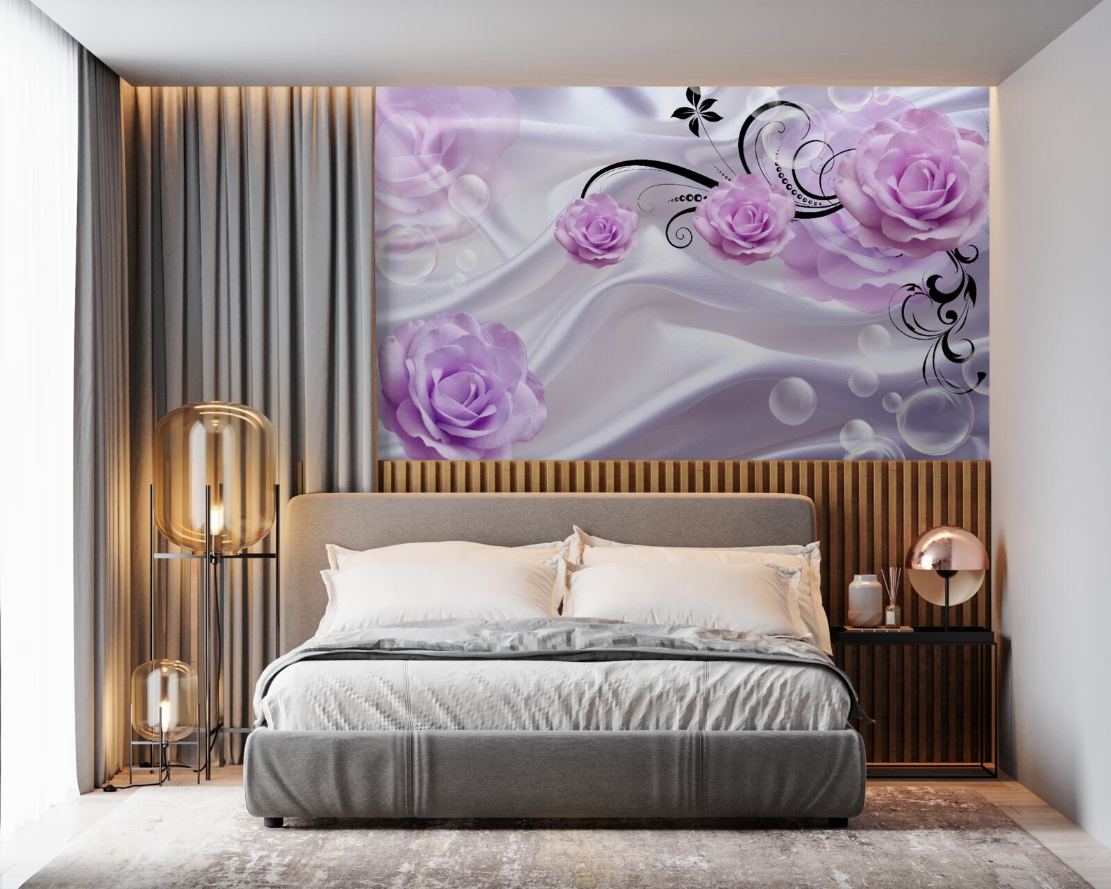 Papier peint roses lilas doux