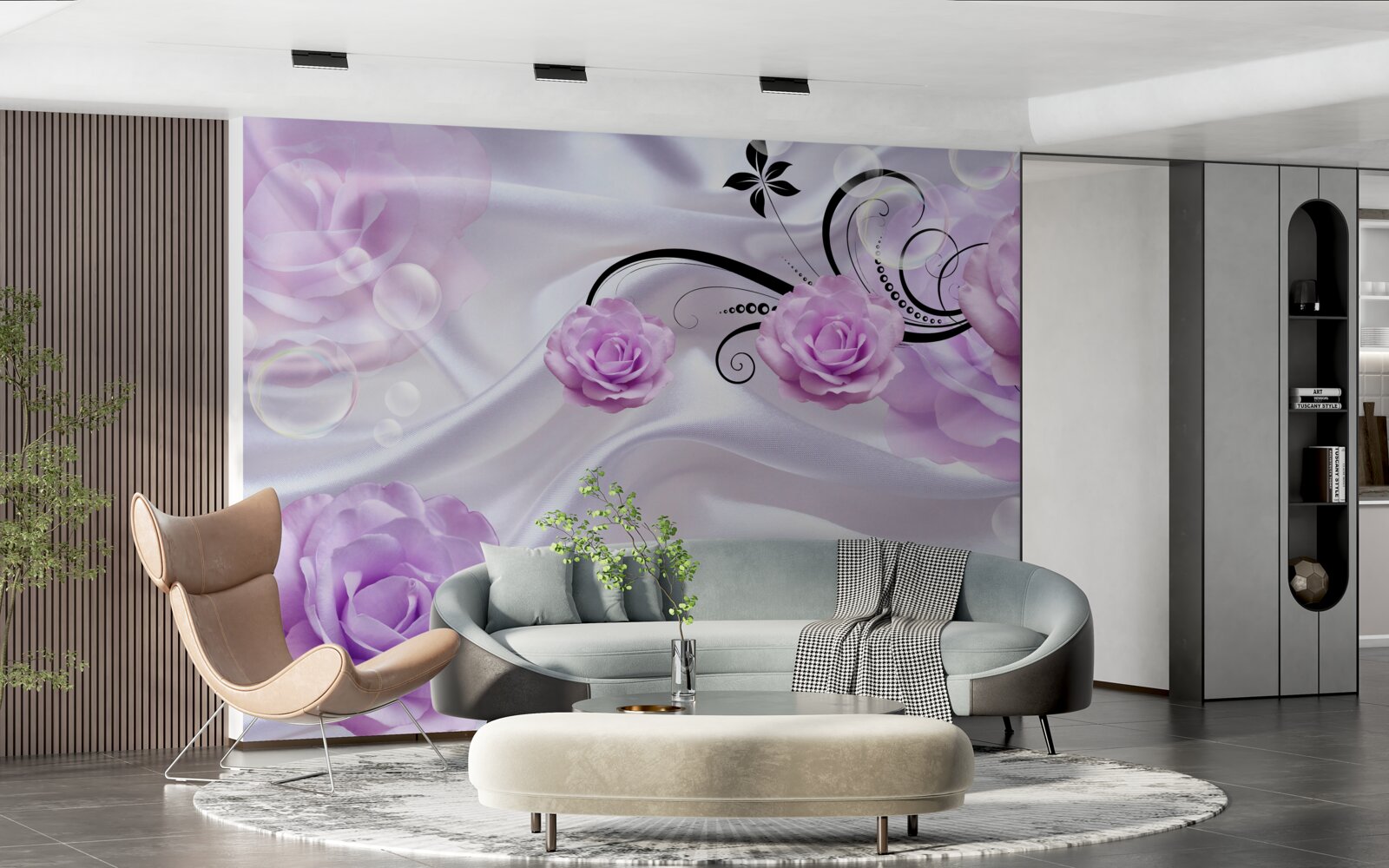 Papier peint roses lilas doux