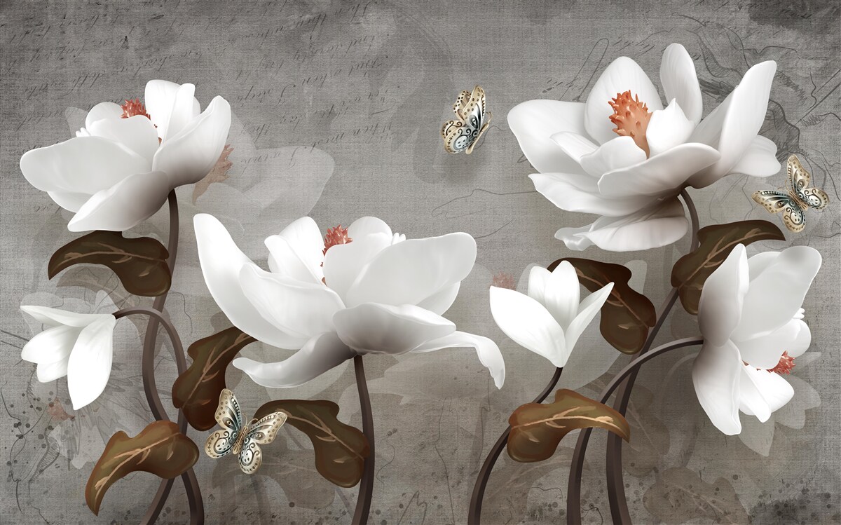 Papier peint Papillon de nuit volant au-dessus des bourgeons blancs comme neige