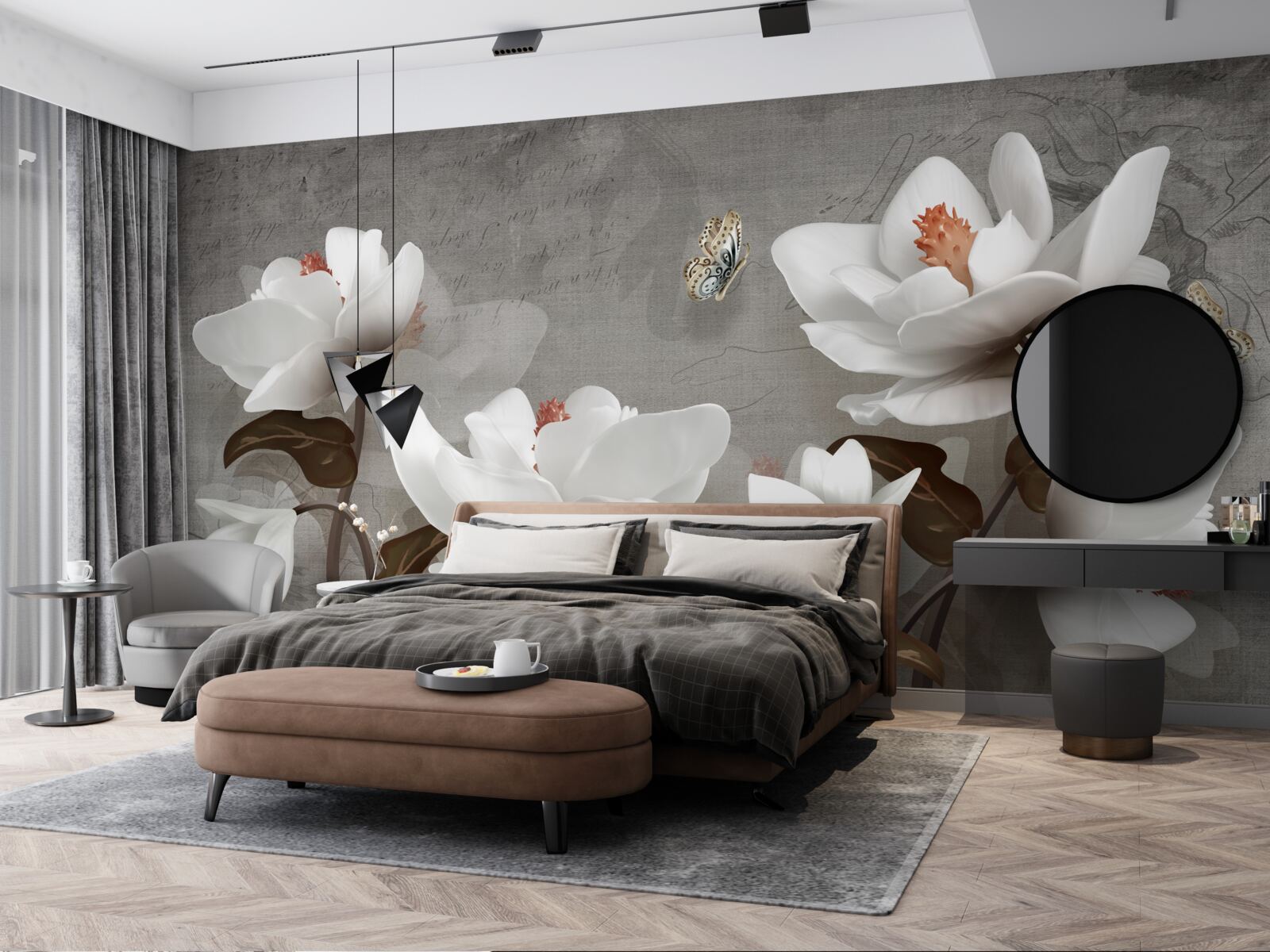 Papier peint Papillon de nuit volant au-dessus des bourgeons blancs comme neige