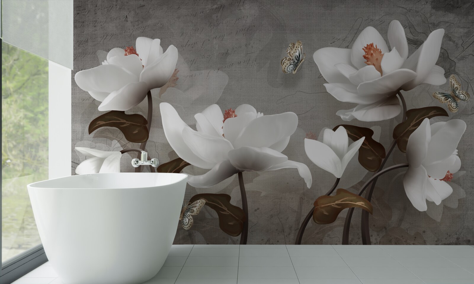 Papier peint Papillon de nuit volant au-dessus des bourgeons blancs comme neige