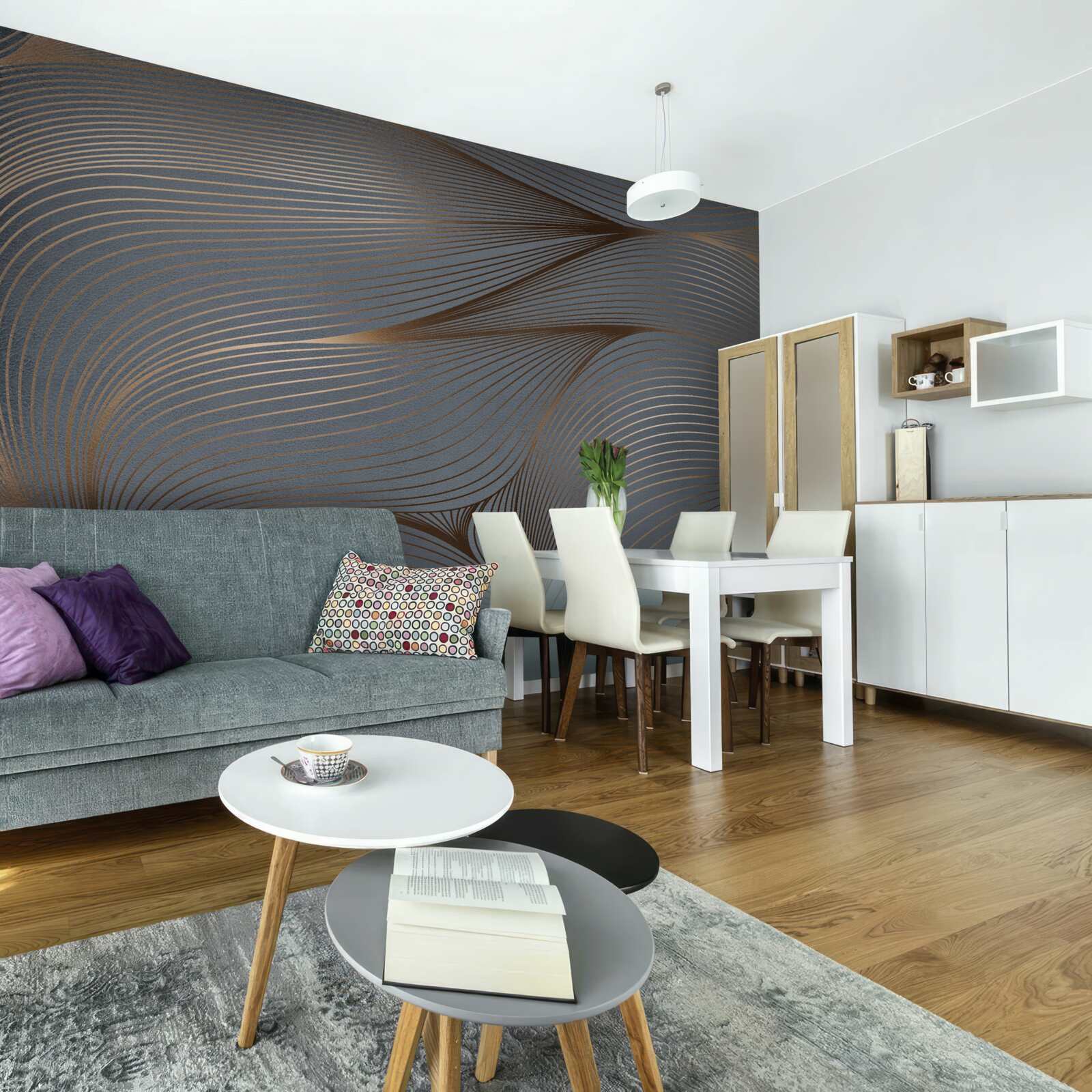 Papier peint des lignes abstraites avec des bords lisses et dorés