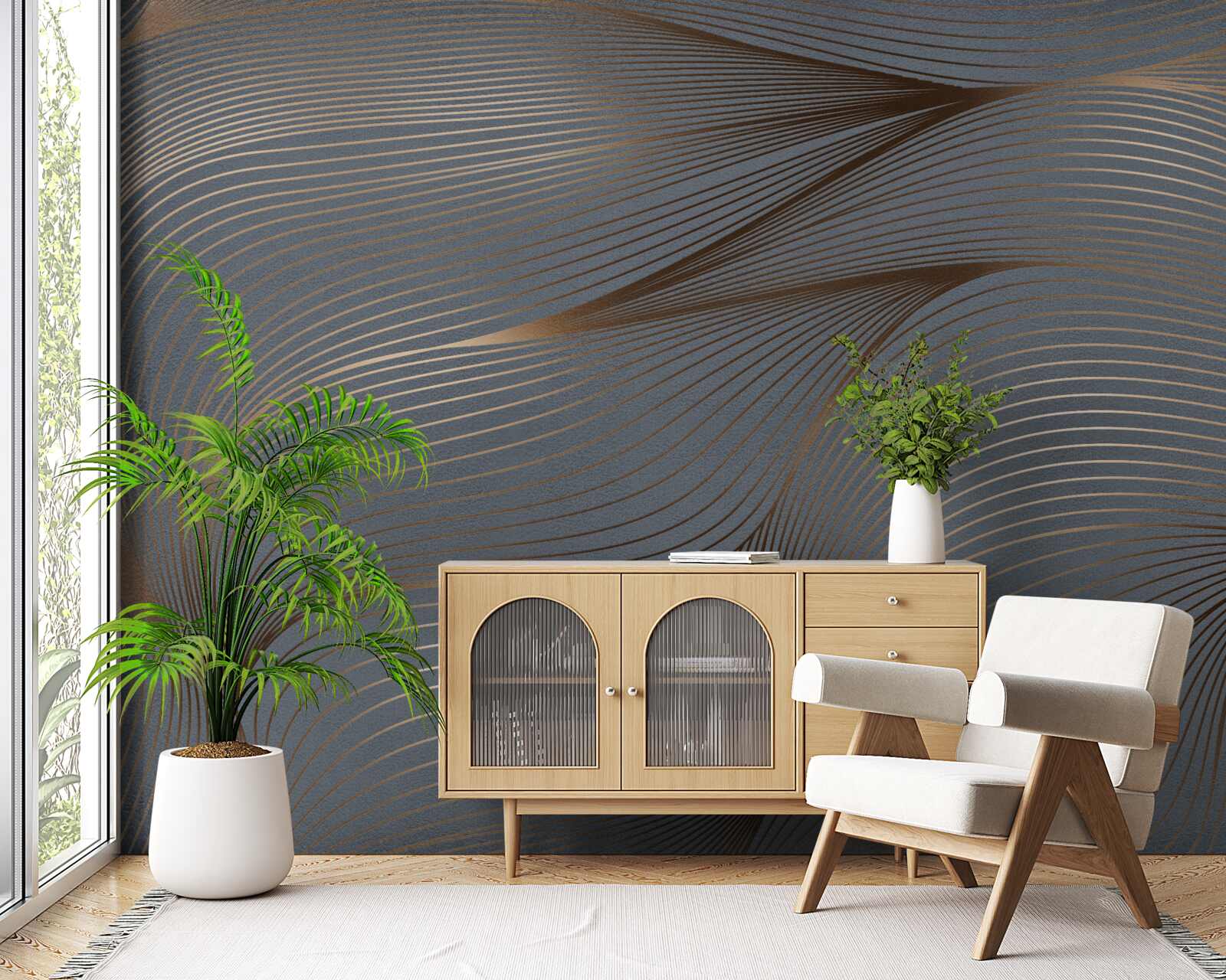 Papier peint des lignes abstraites avec des bords lisses et dorés