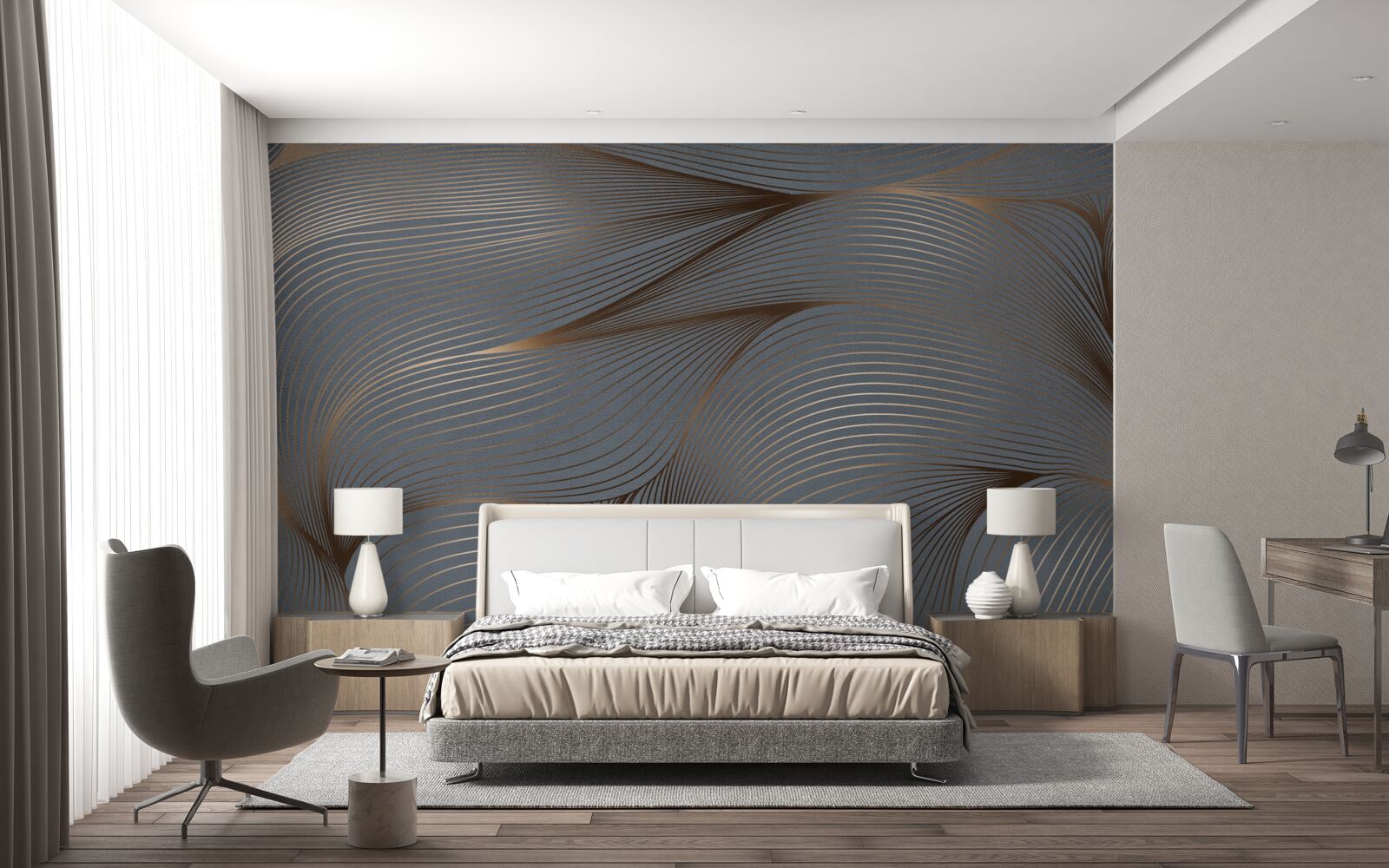 Papier peint des lignes abstraites avec des bords lisses et dorés