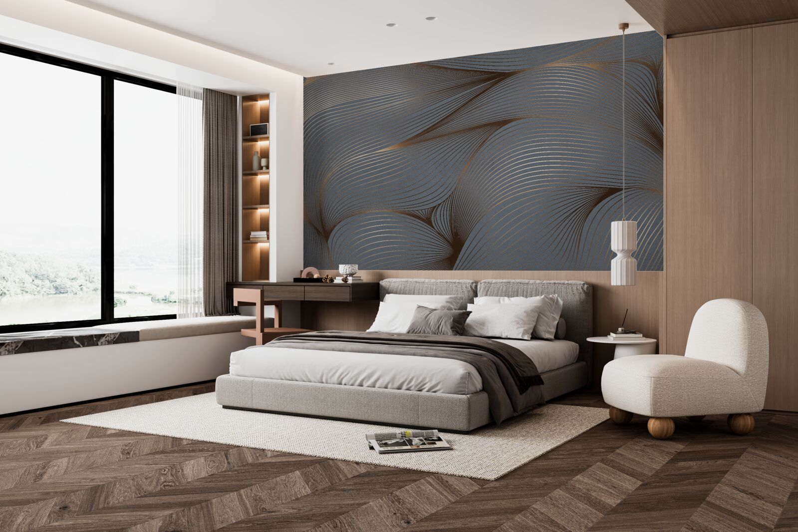 Papier peint des lignes abstraites avec des bords lisses et dorés