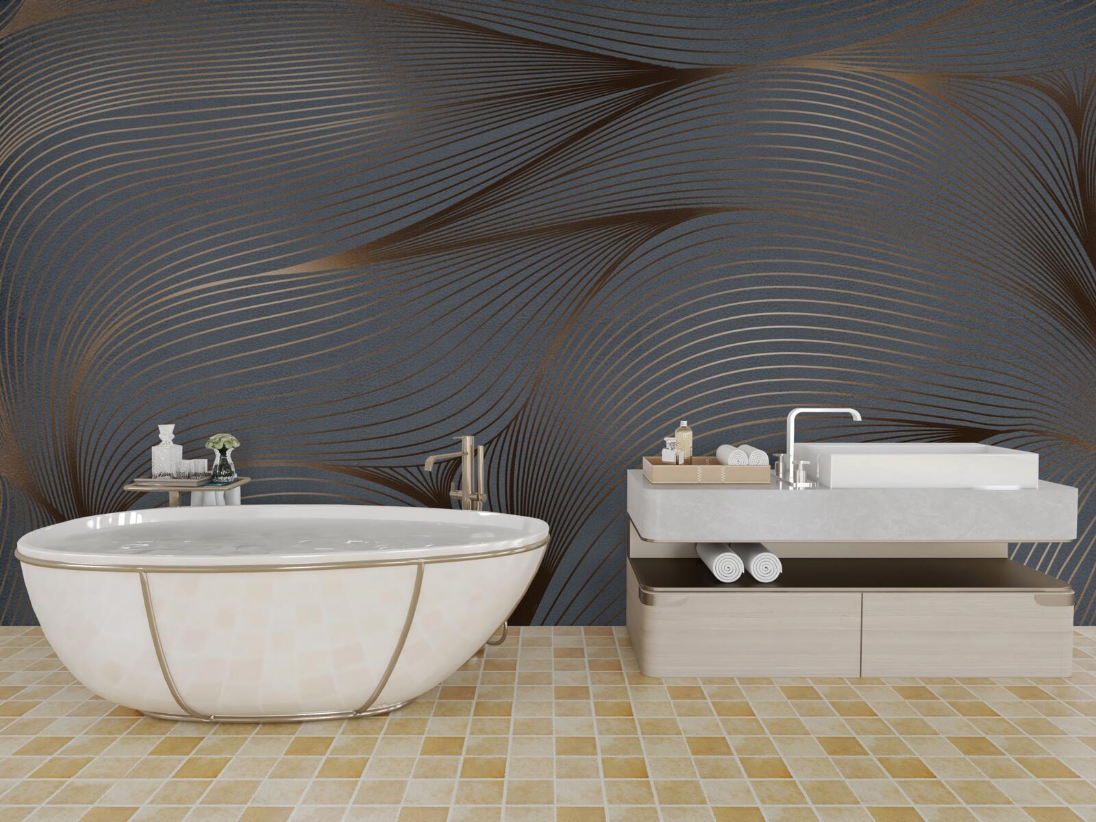 Papier peint des lignes abstraites avec des bords lisses et dorés