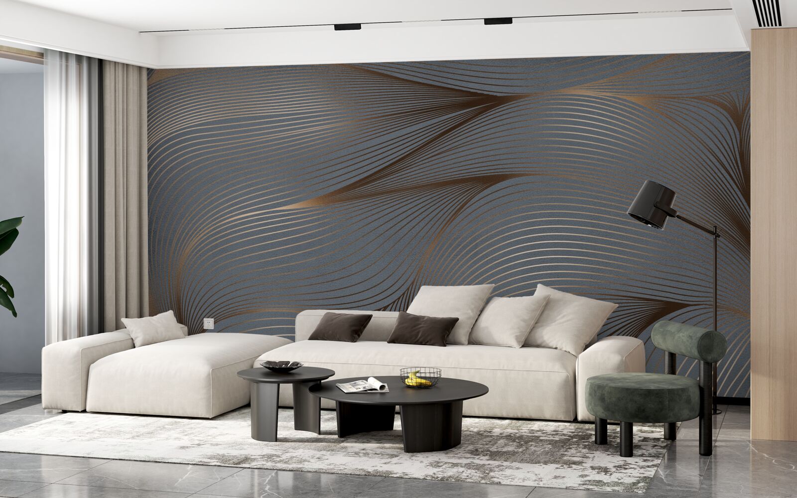 Papier peint des lignes abstraites avec des bords lisses et dorés