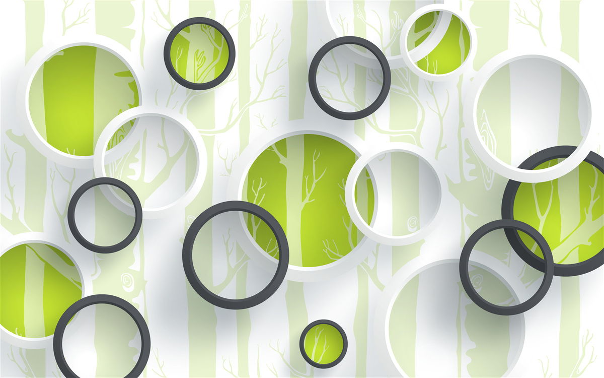 Papier peint images de contours d'arbres dans des cercles noirs et blancs