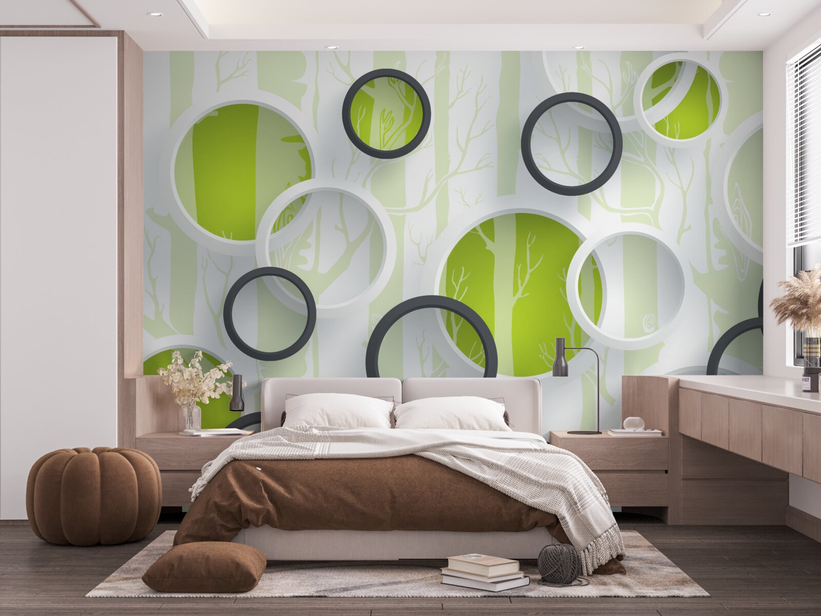 Papier peint images de contours d'arbres dans des cercles noirs et blancs