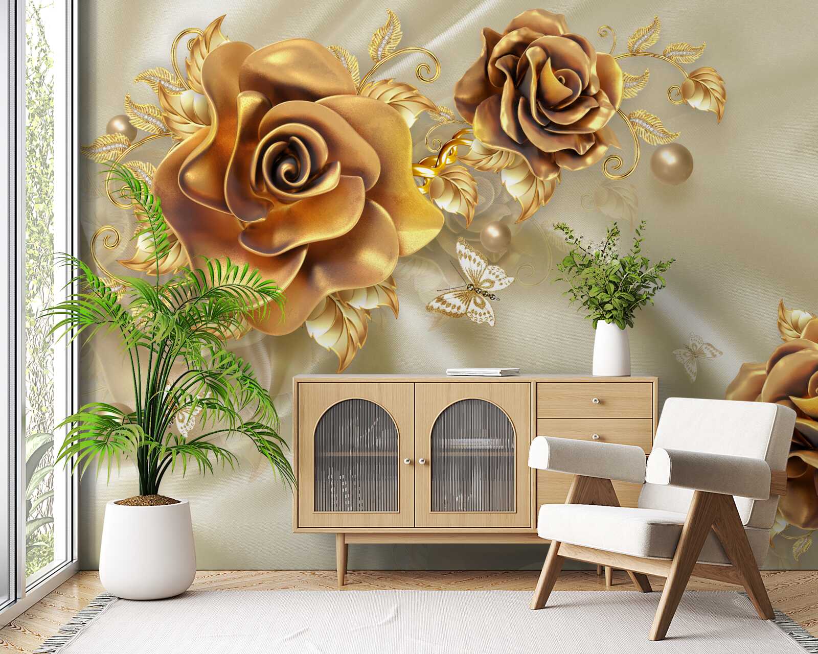 Papier peint roses marron foncé