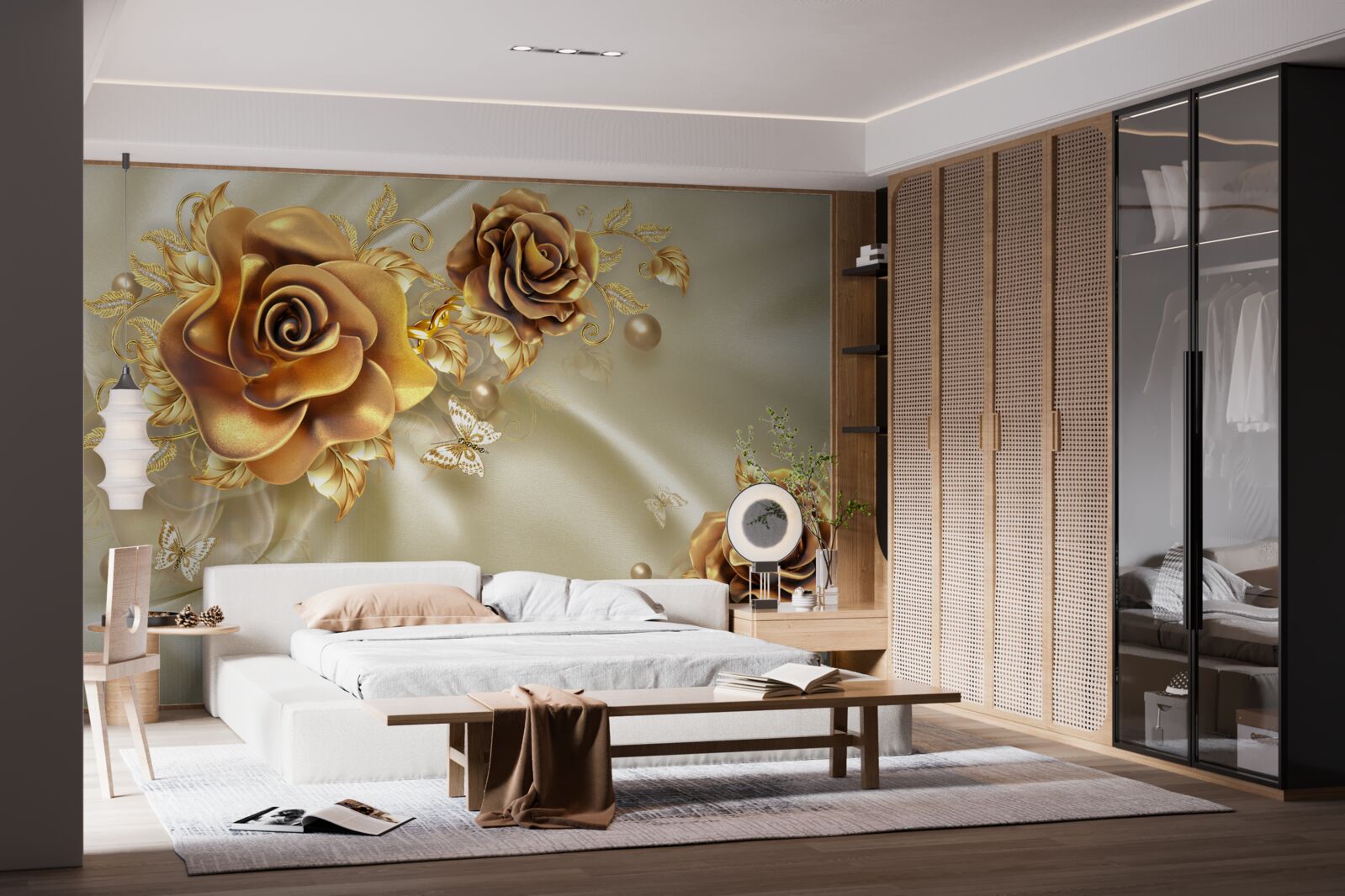 Papier peint roses marron foncé