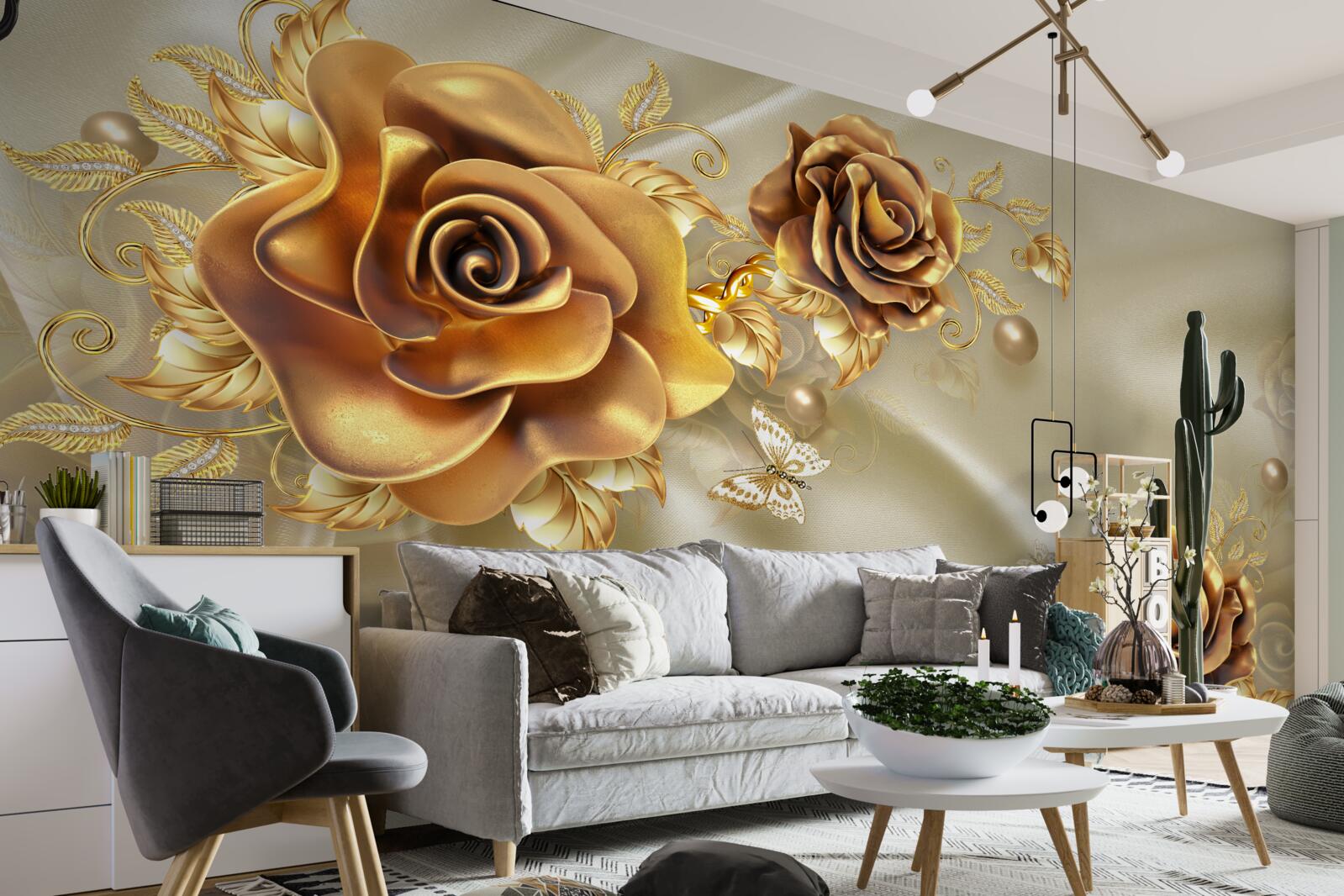 Papier peint roses marron foncé