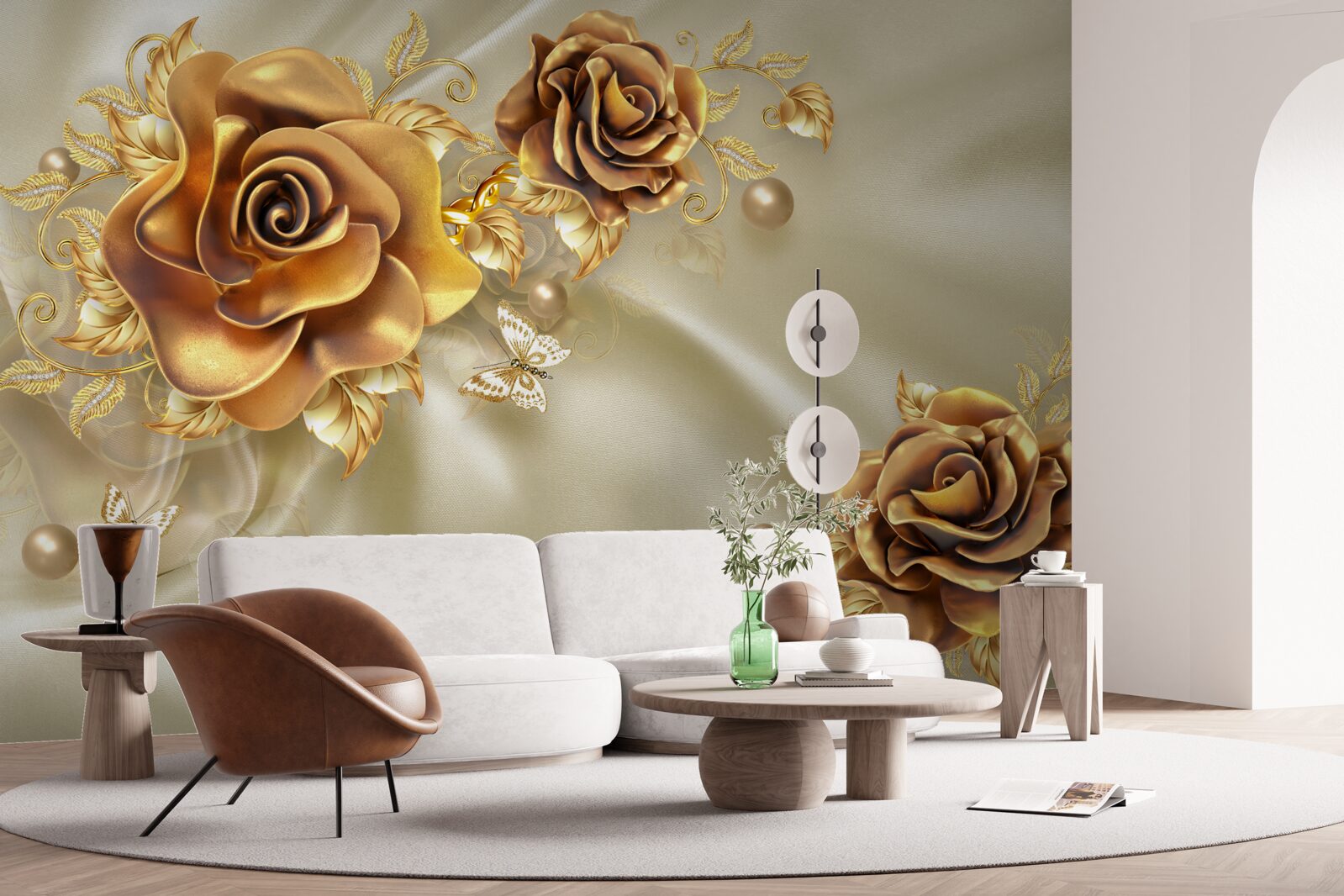 Papier peint roses marron foncé