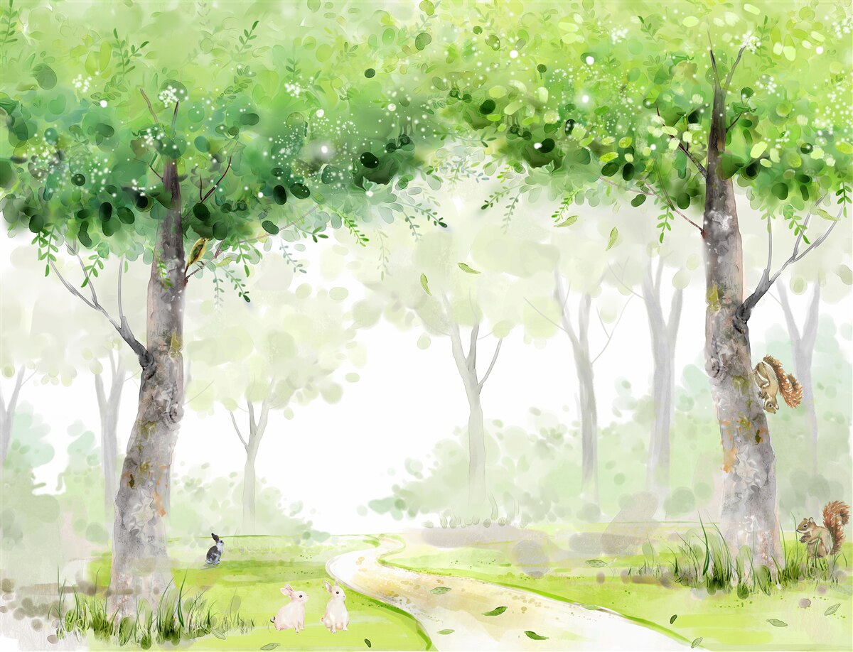 Papier peint forêt d'été peinte à l'aquarelle
