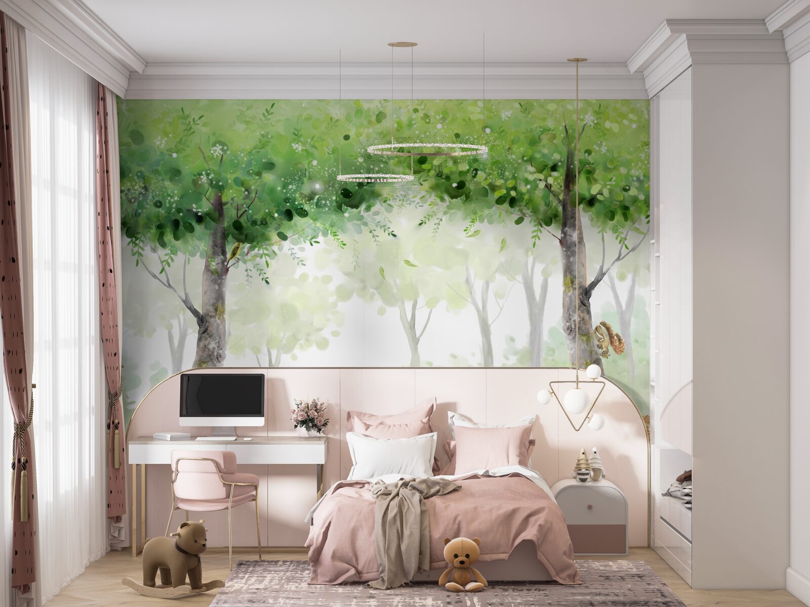 Papier peint forêt d'été peinte à l'aquarelle