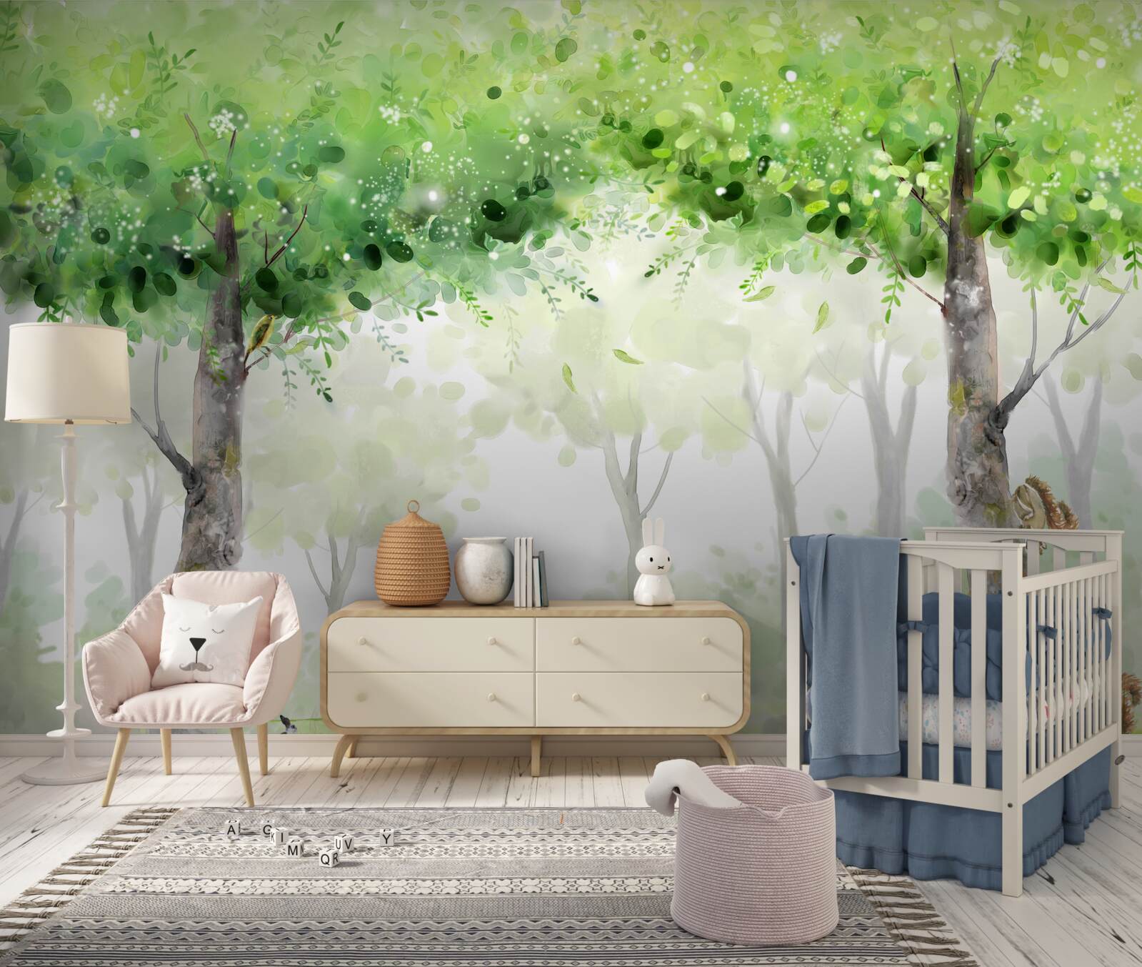 Papier peint forêt d'été peinte à l'aquarelle