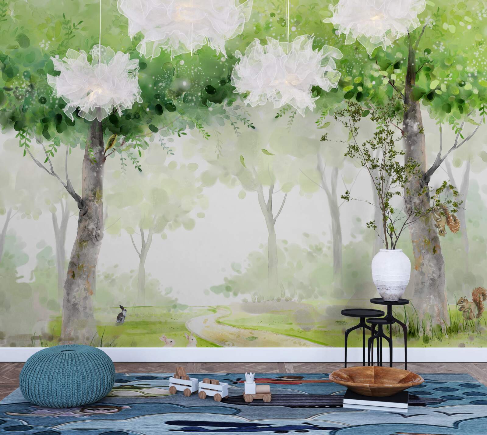 Papier peint forêt d'été peinte à l'aquarelle