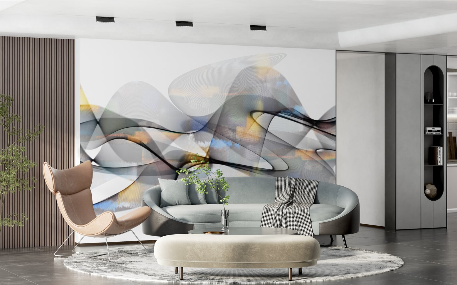 Papier peint Structure de fumée avec des éléments dorés