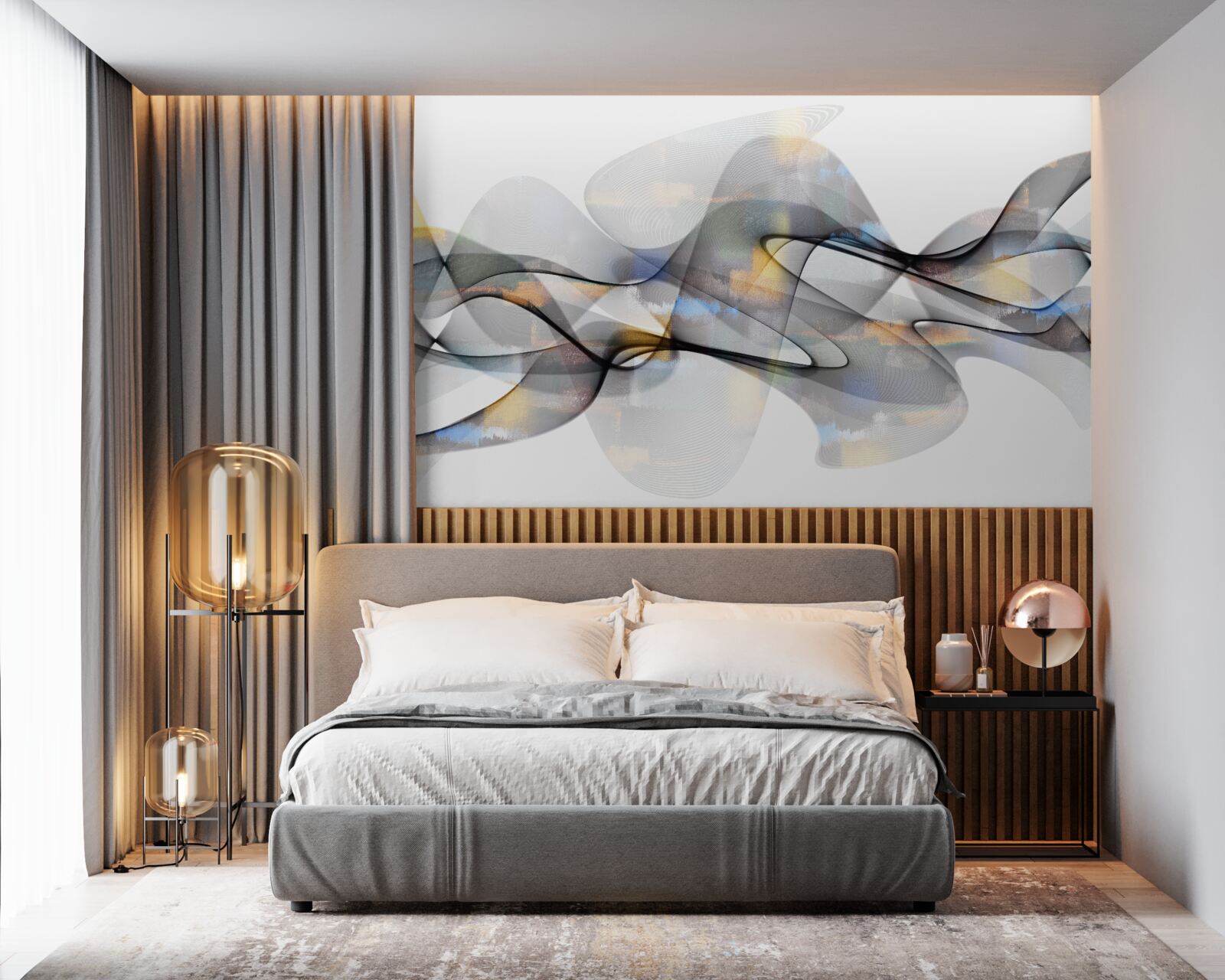 Papier peint Structure de fumée avec des éléments dorés