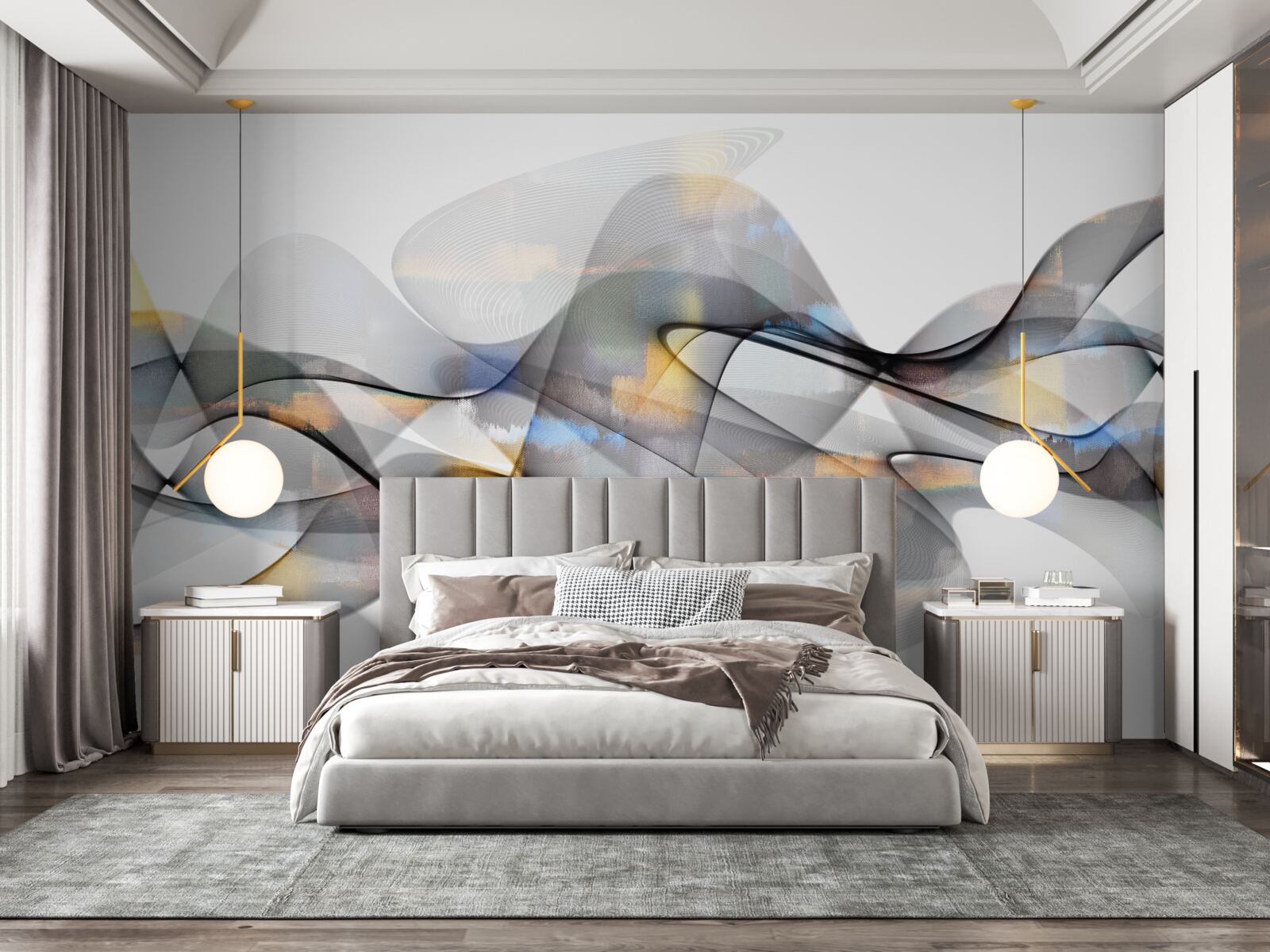 Papier peint Structure de fumée avec des éléments dorés