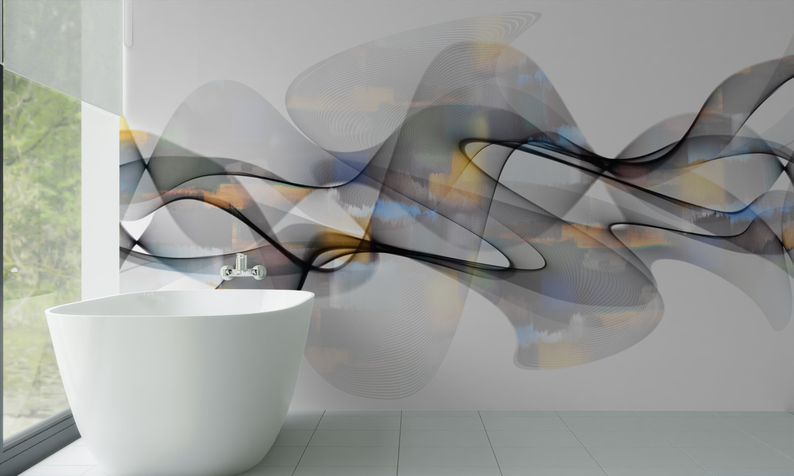 Papier peint Structure de fumée avec des éléments dorés