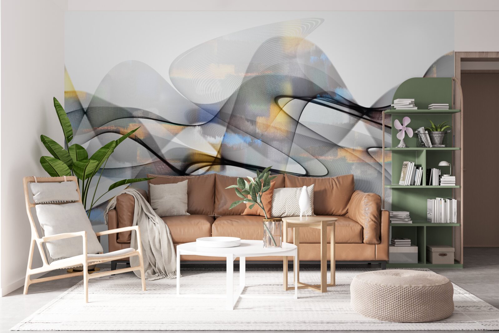 Papier peint Structure de fumée avec des éléments dorés