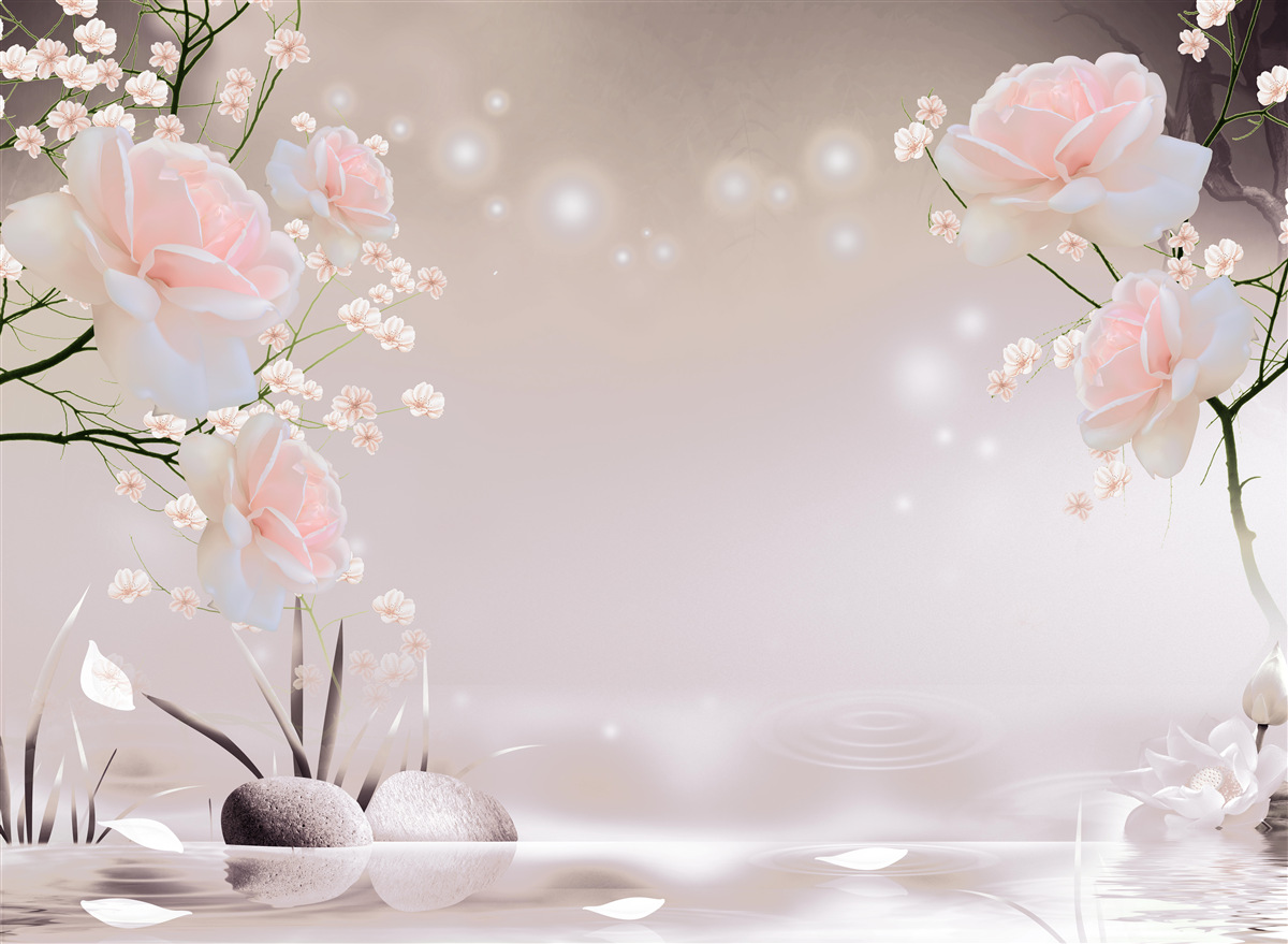 Papier peint rose douce de couleur thé sur les branches