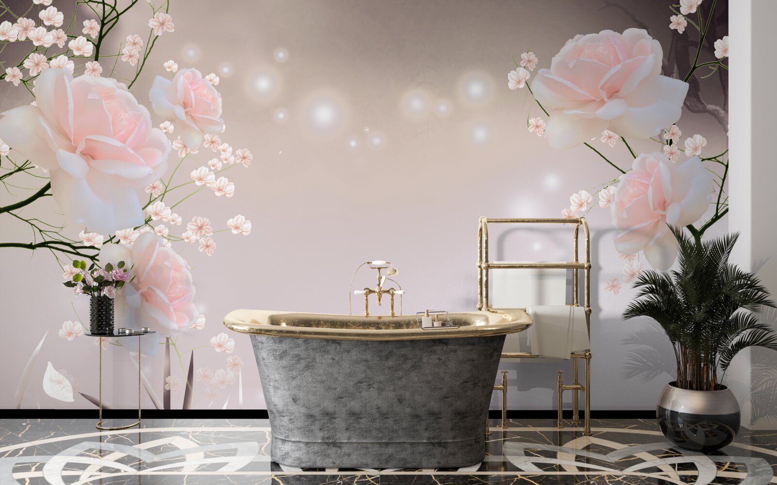 Papier peint rose douce de couleur thé sur les branches