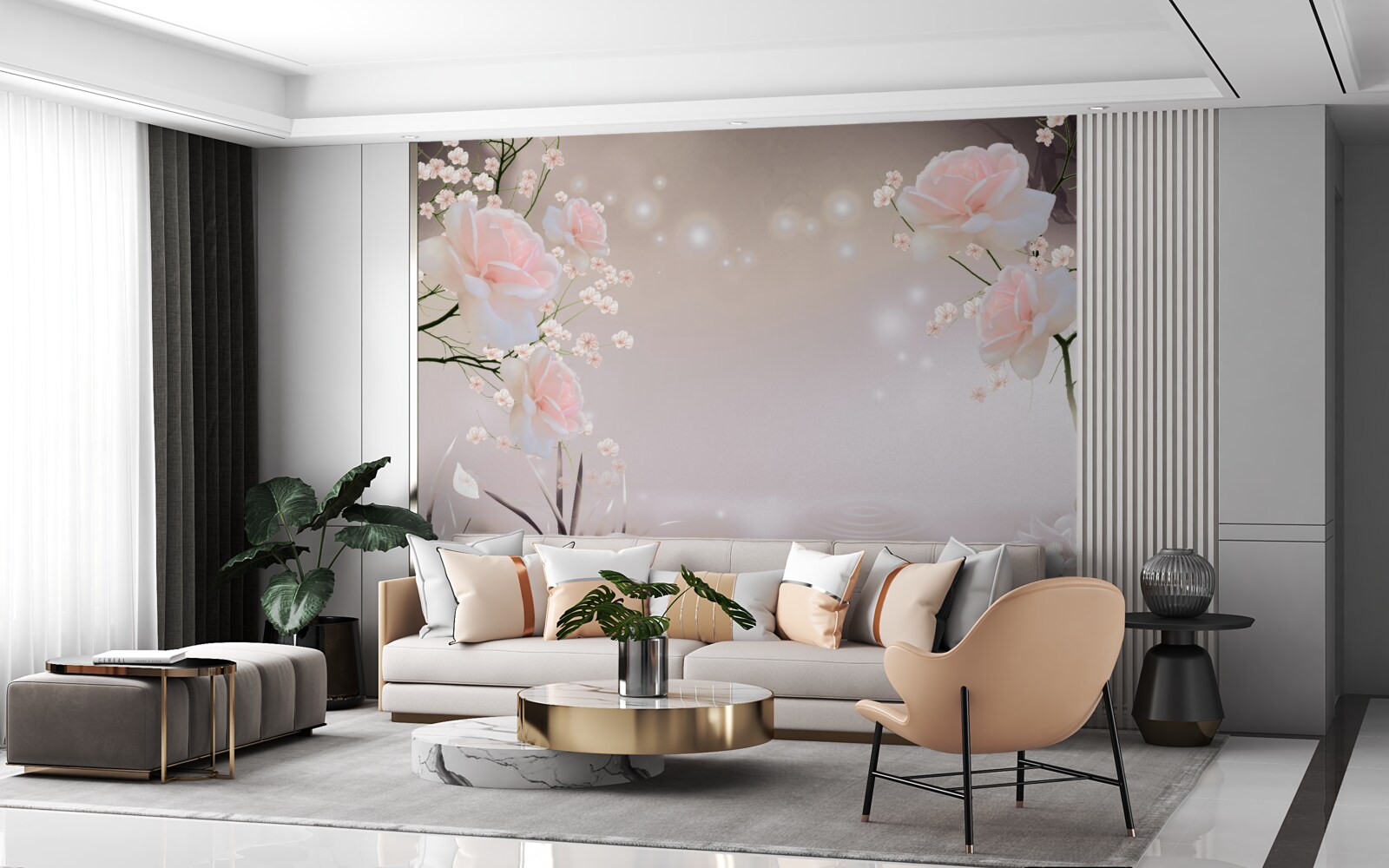 Papier peint rose douce de couleur thé sur les branches